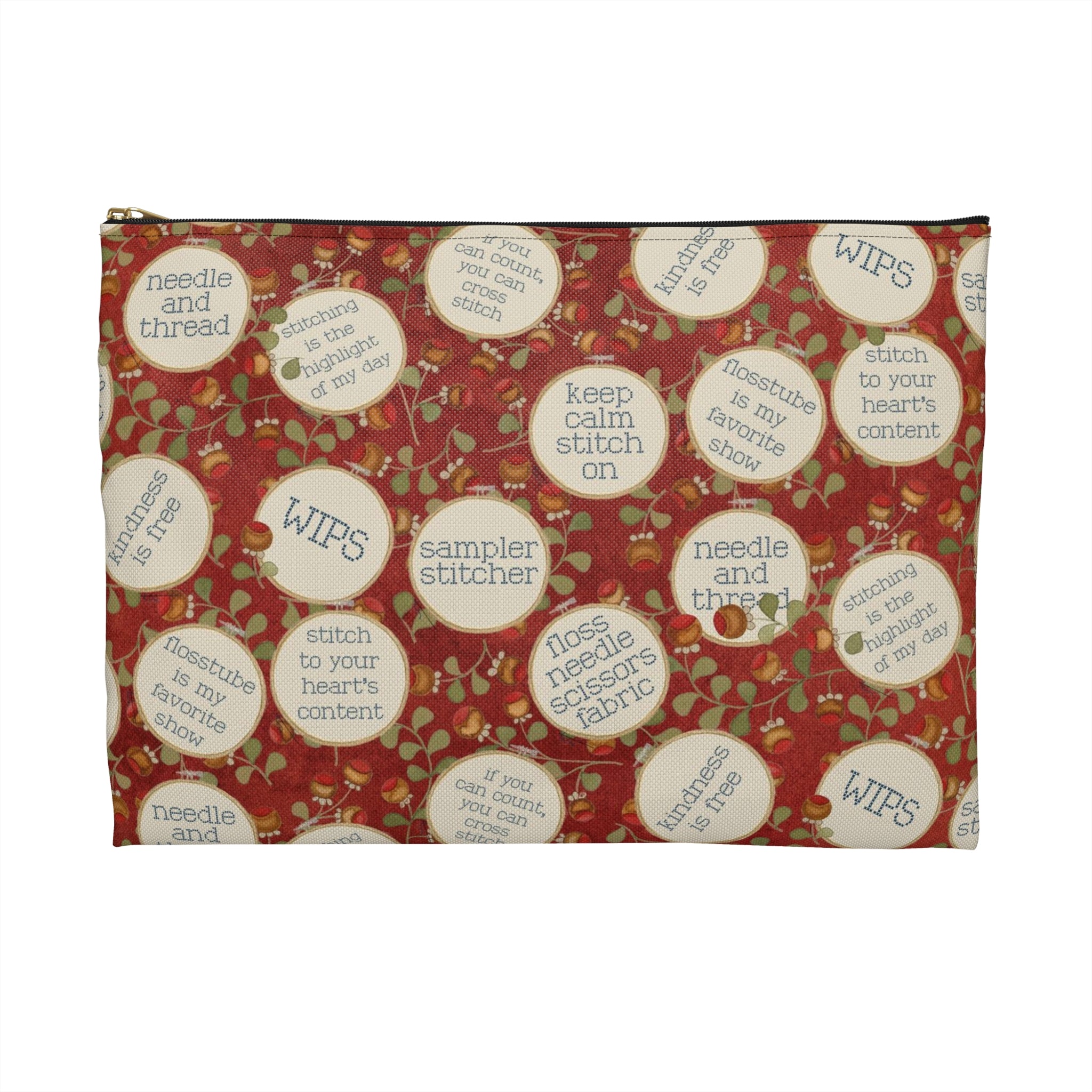 Stitchy Birds Hoops & Vines (Red) Accessory Pouch