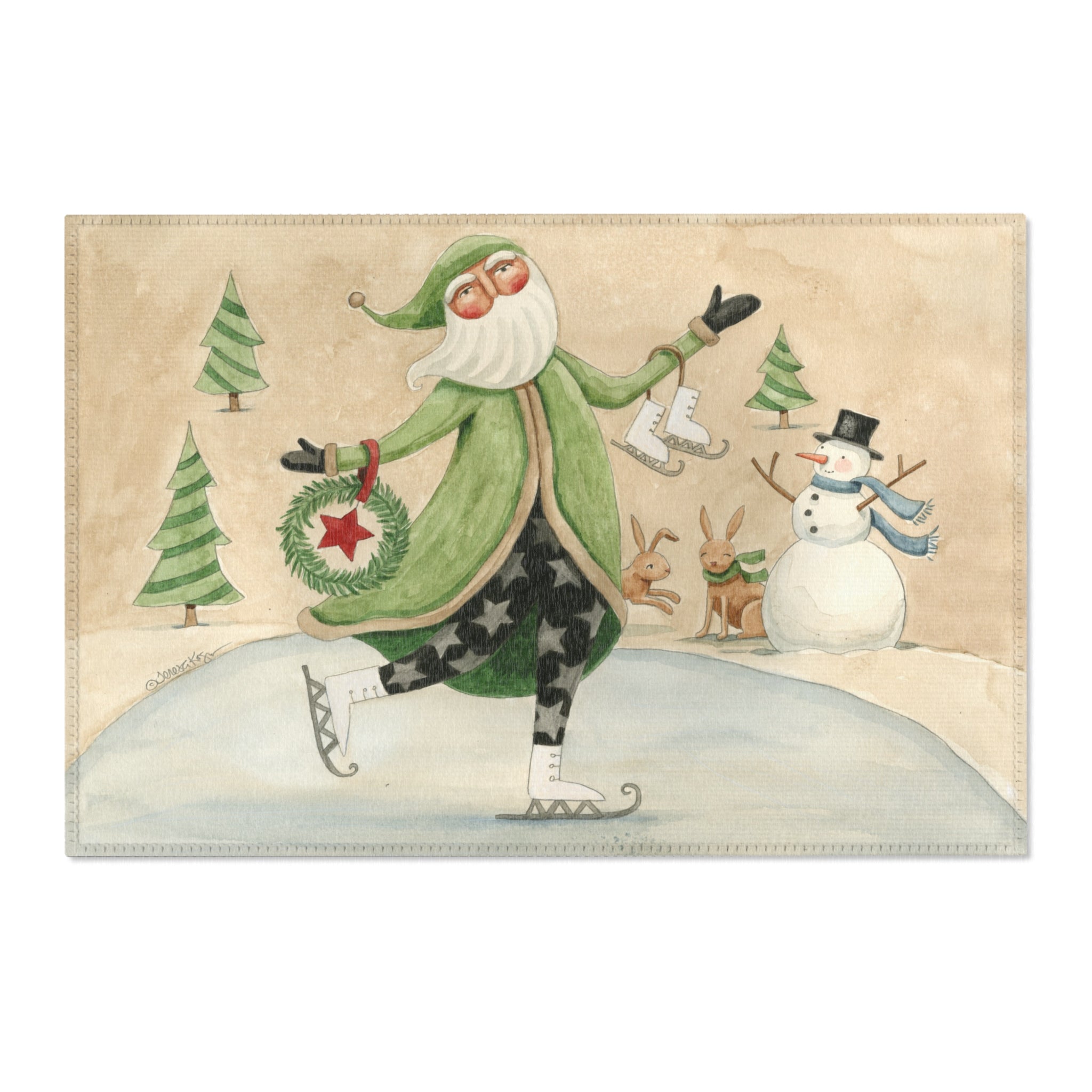 Skating Santa Area Rug