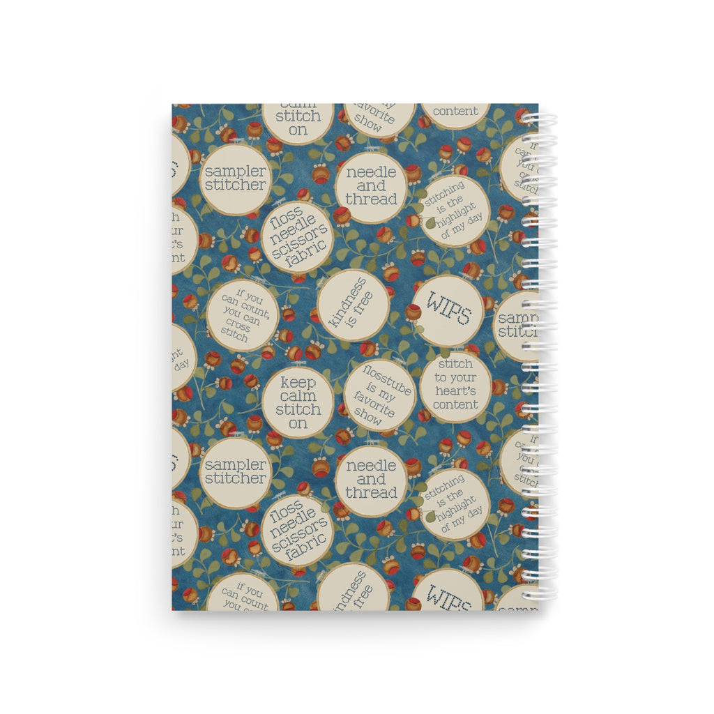 Stitchy Birds Spiral Notebook - Blue