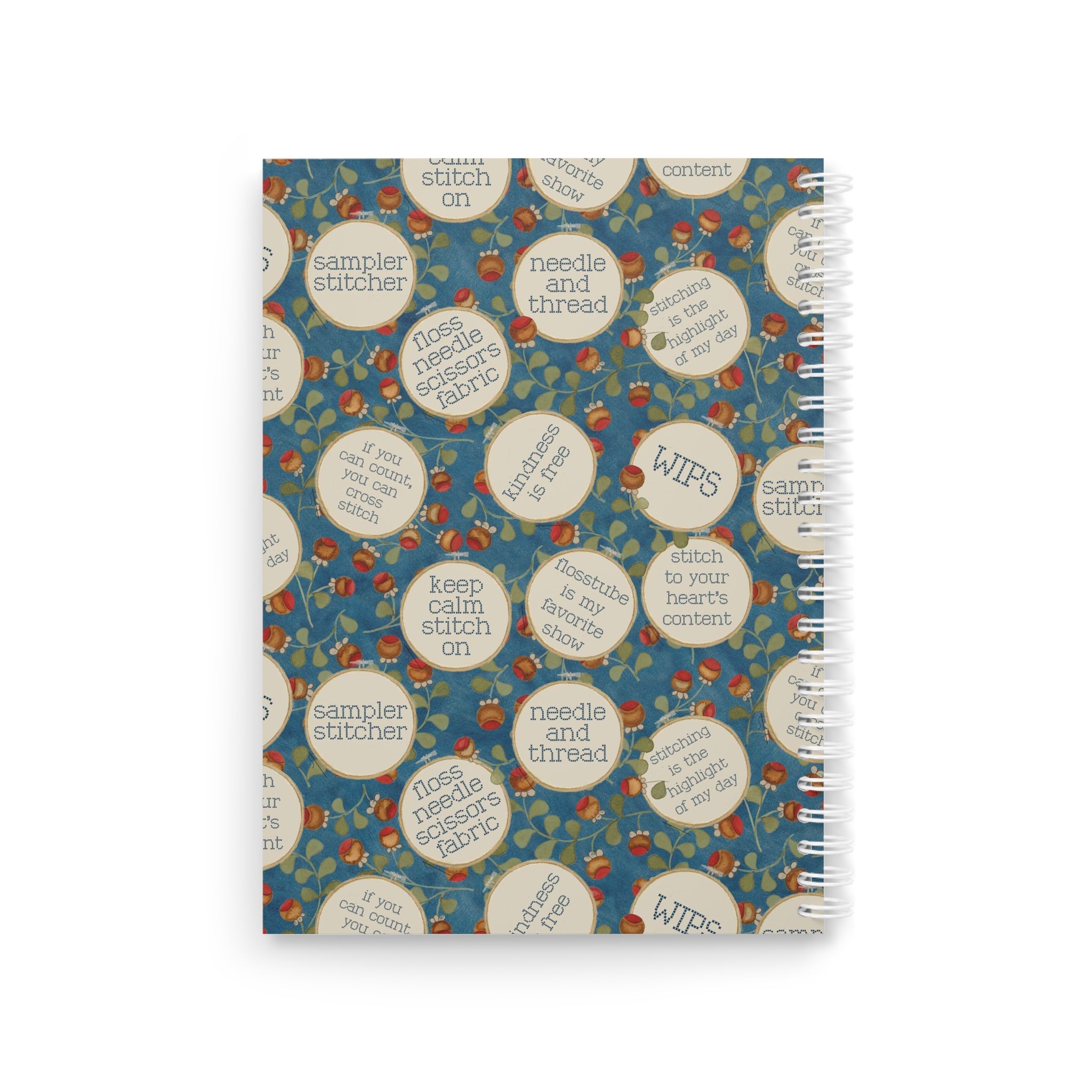 Stitchy Birds Spiral Notebook - Blue