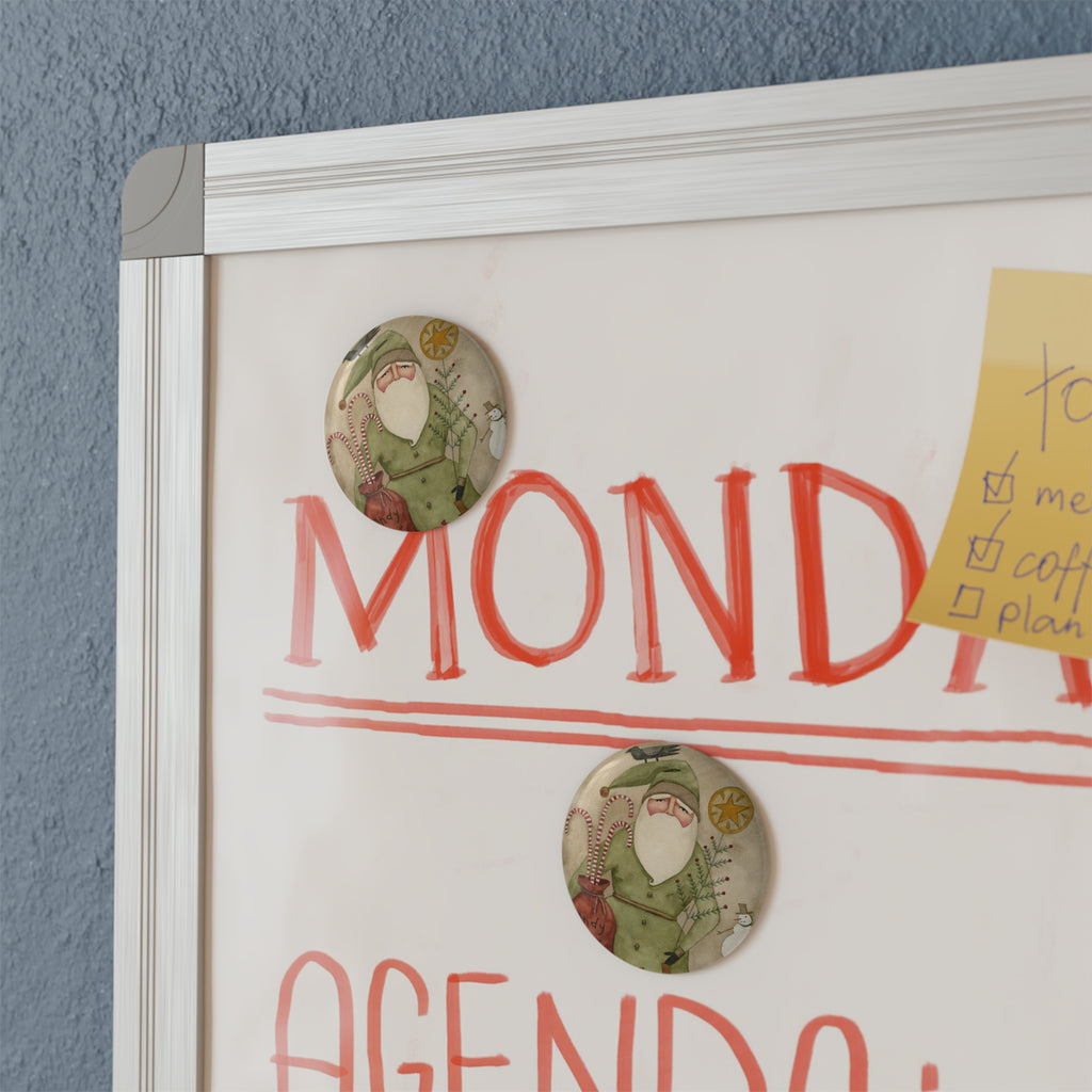 Green Coat Santa Round Button Magnet