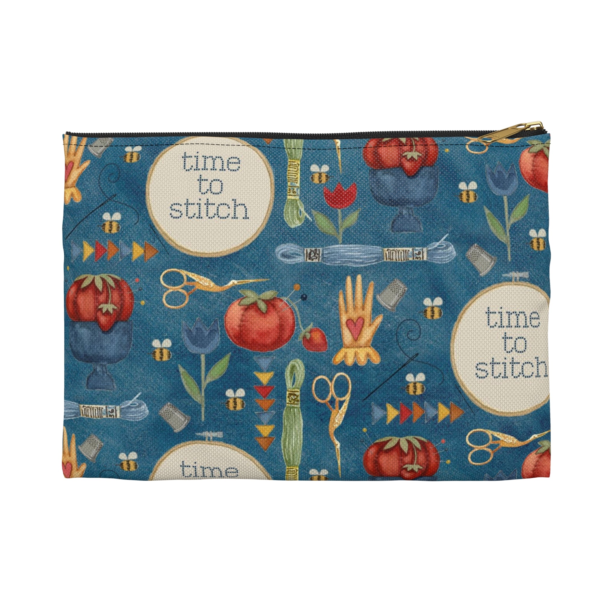 Stitchy Birds Hoops & Vines (blue) Accessory Pouch