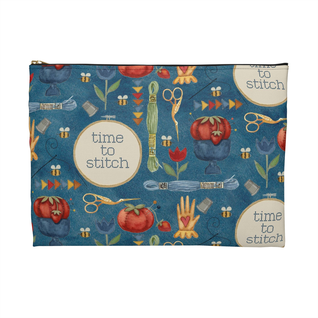 Stitchy Birds Hoops & Vines (blue) Accessory Pouch