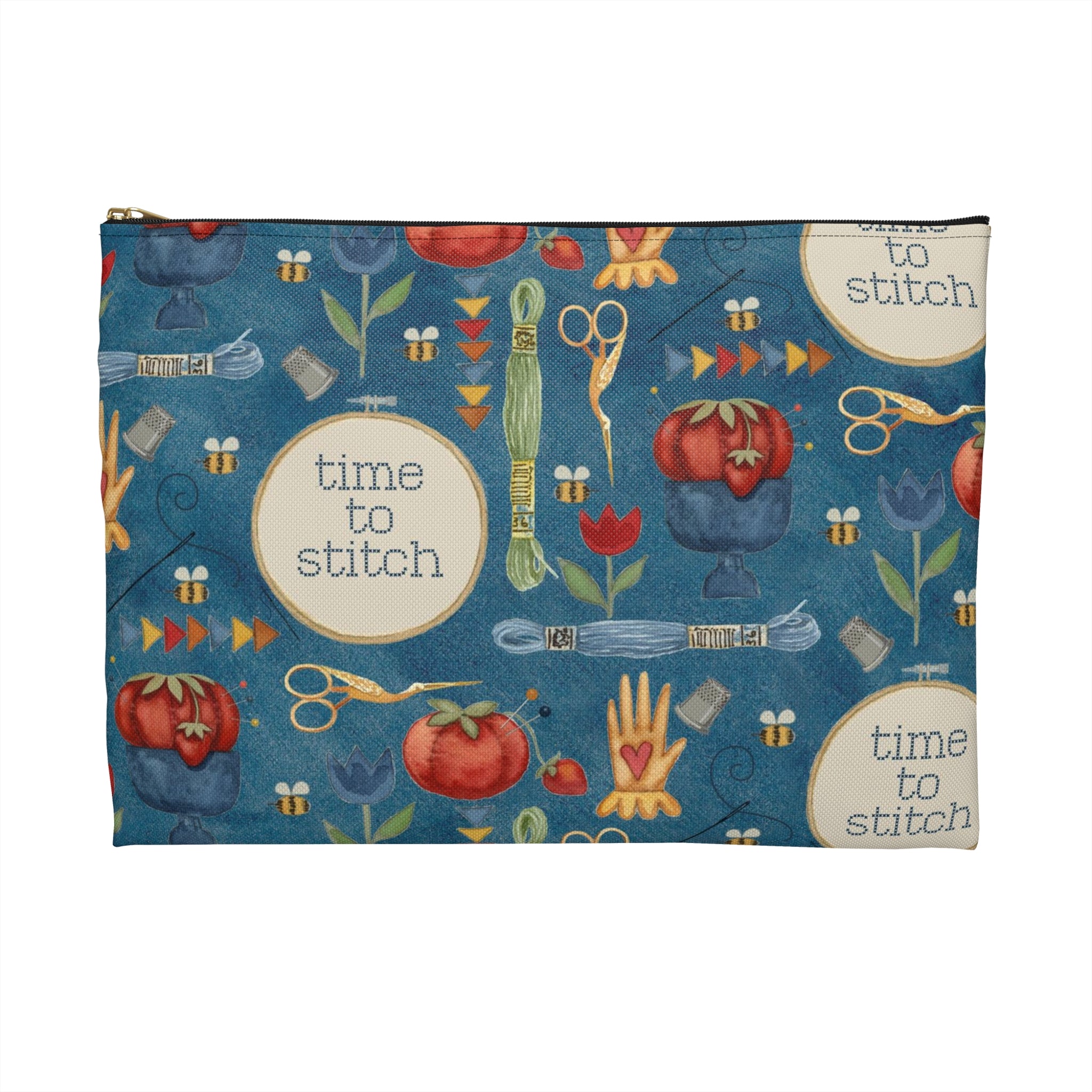 Stitchy Birds Hoops & Vines (blue) Accessory Pouch
