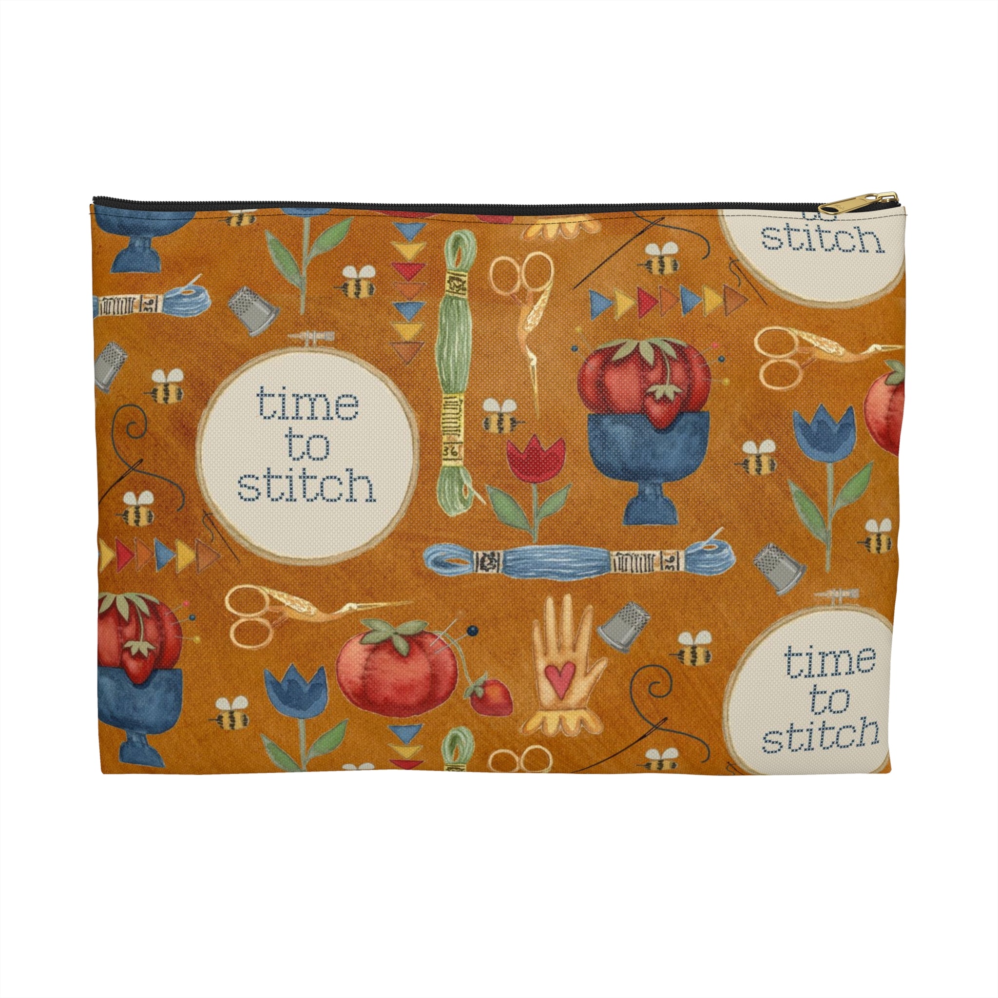 Stitchy Birds Hoops & Vines (Camel Color) Accessory Pouch