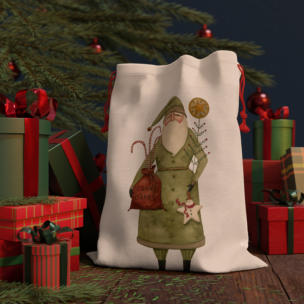 Green Coat Santa Linen Bag