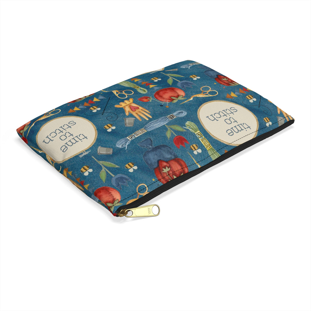 Stitchy Birds Hoops & Vines (blue) Accessory Pouch