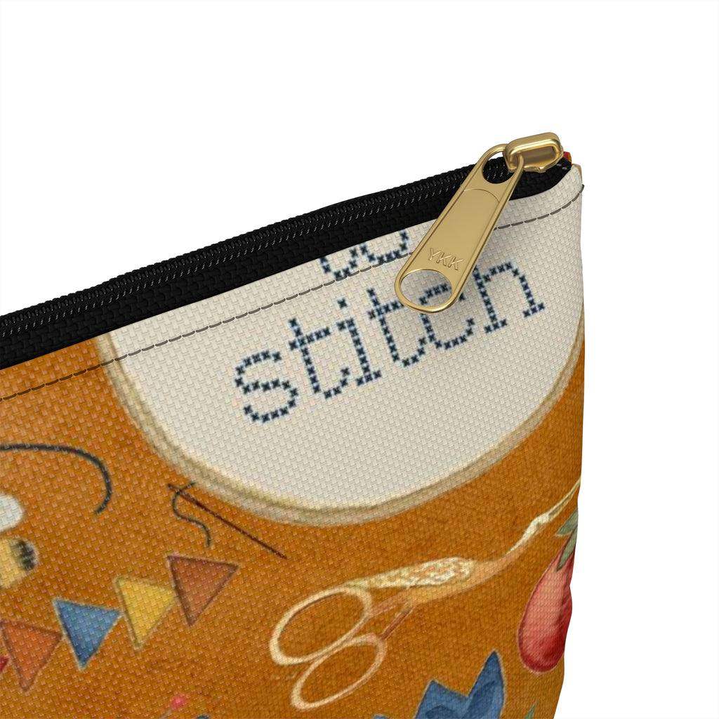 Stitchy Birds Hoops & Vines (Camel Color) Accessory Pouch