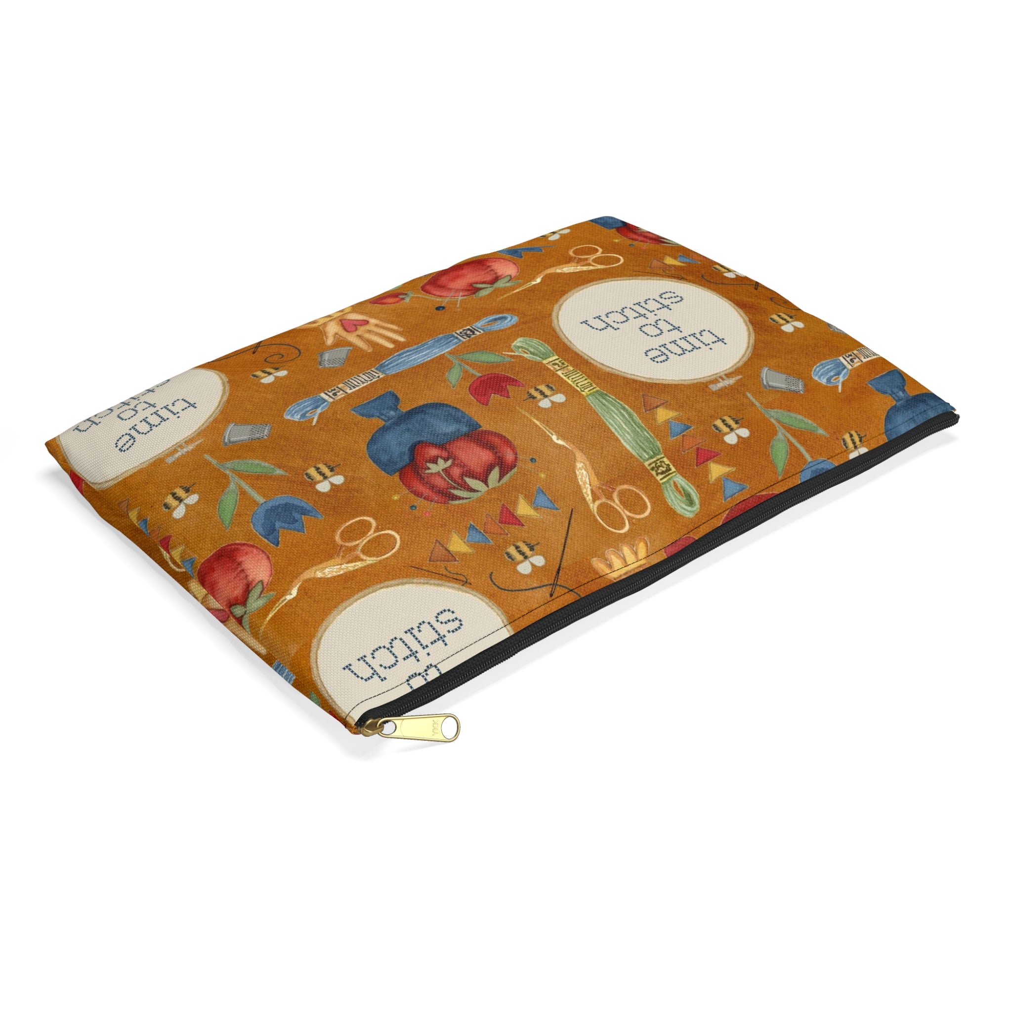 Stitchy Birds Hoops & Vines (Camel Color) Accessory Pouch