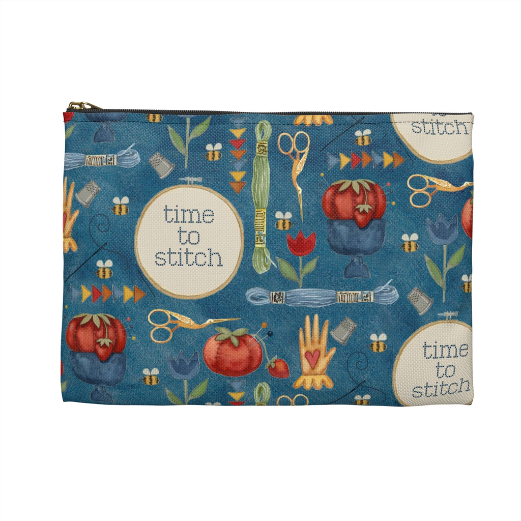 Stitchy Birds Hoops & Vines (blue) Accessory Pouch