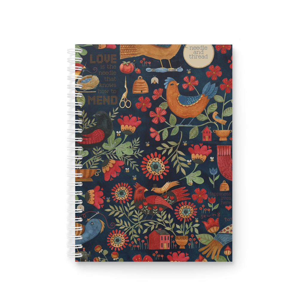 Stitchy Birds Spiral Notebook - Blue