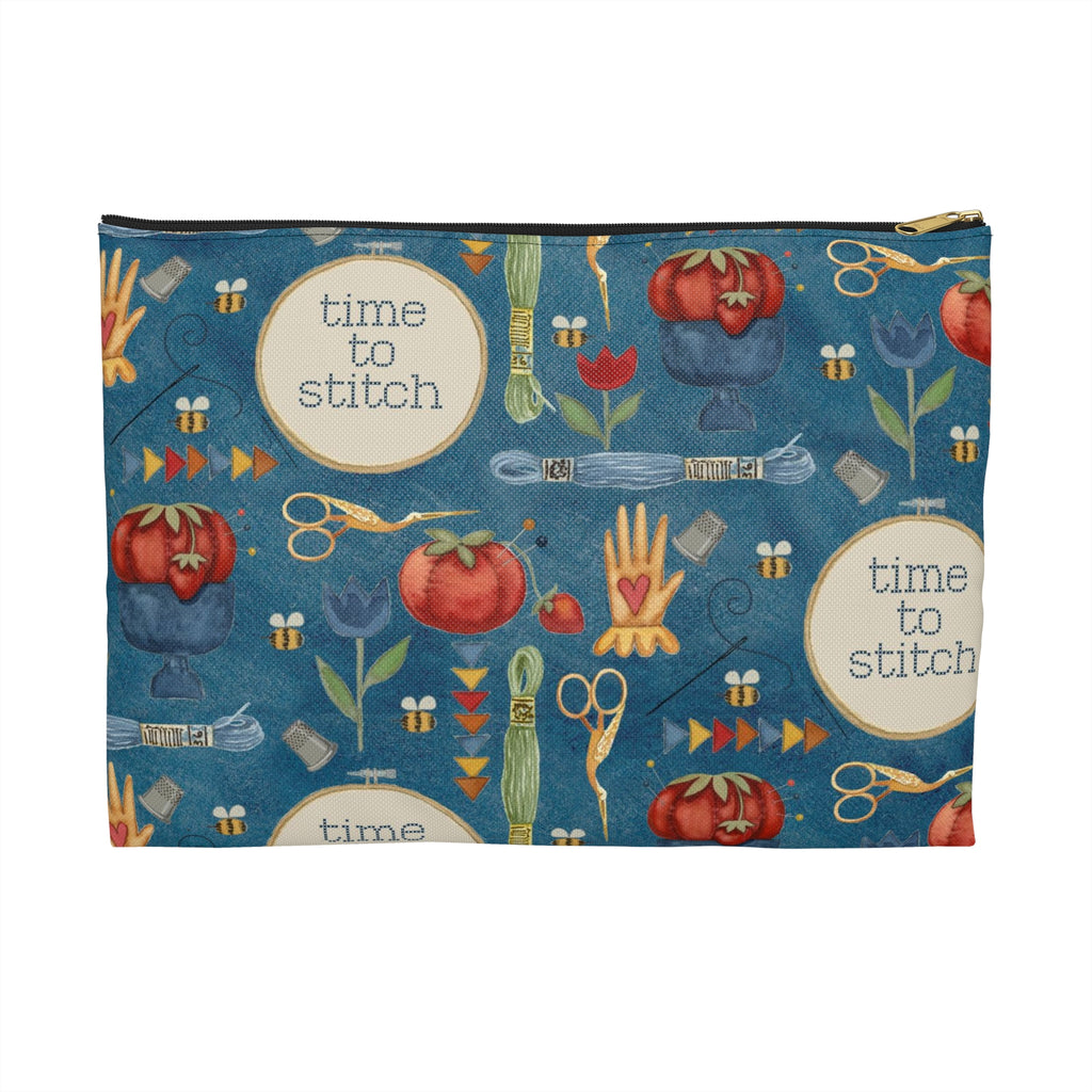 Stitchy Birds Hoops & Vines (blue) Accessory Pouch