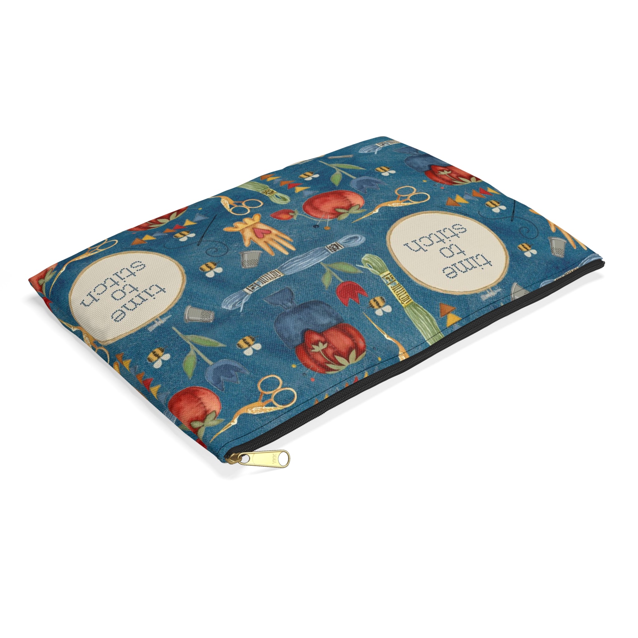 Stitchy Birds Hoops & Vines (blue) Accessory Pouch