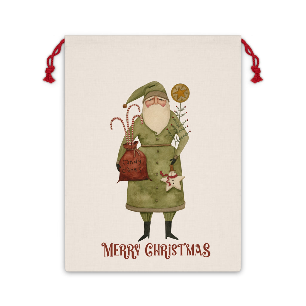 Green Coat Santa Linen Bag
