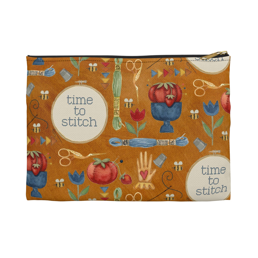 Stitchy Birds Hoops & Vines (Camel Color) Accessory Pouch