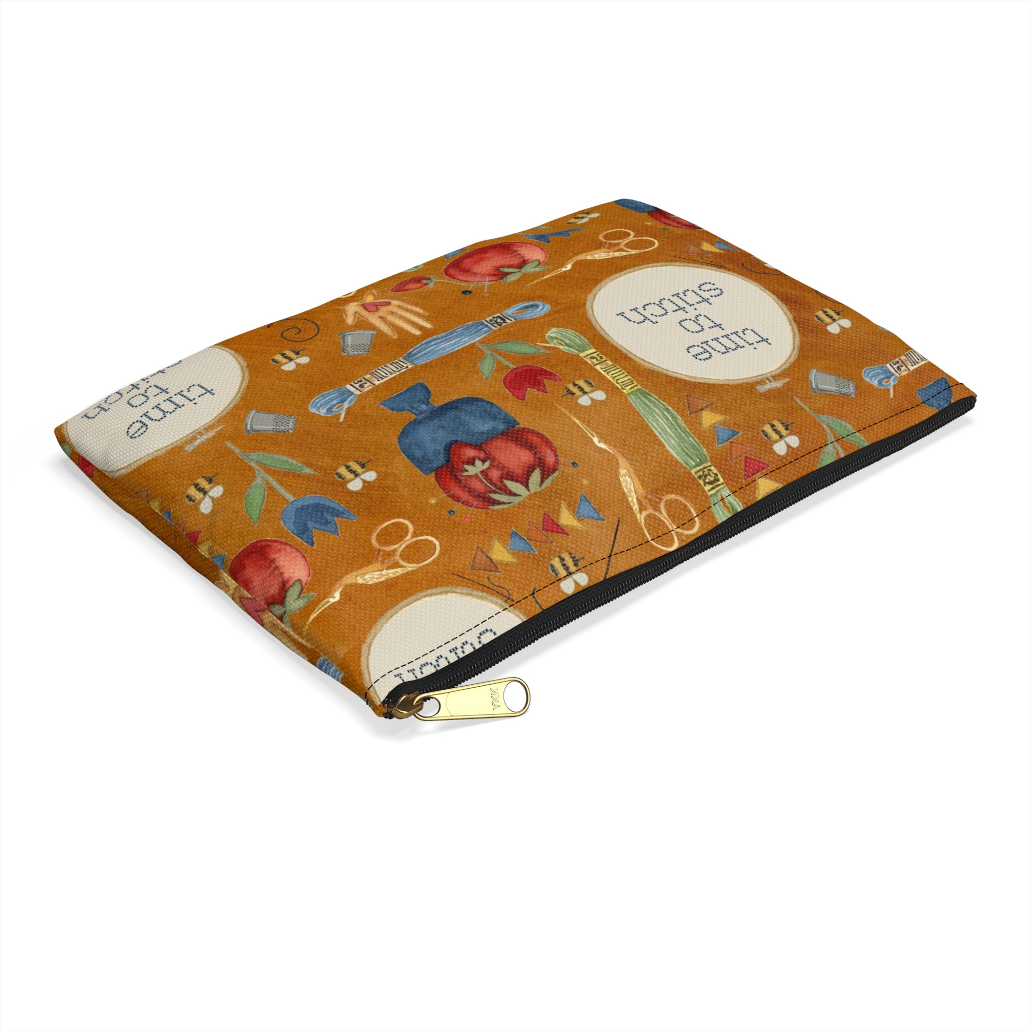 Stitchy Birds Hoops & Vines (Camel Color) Accessory Pouch