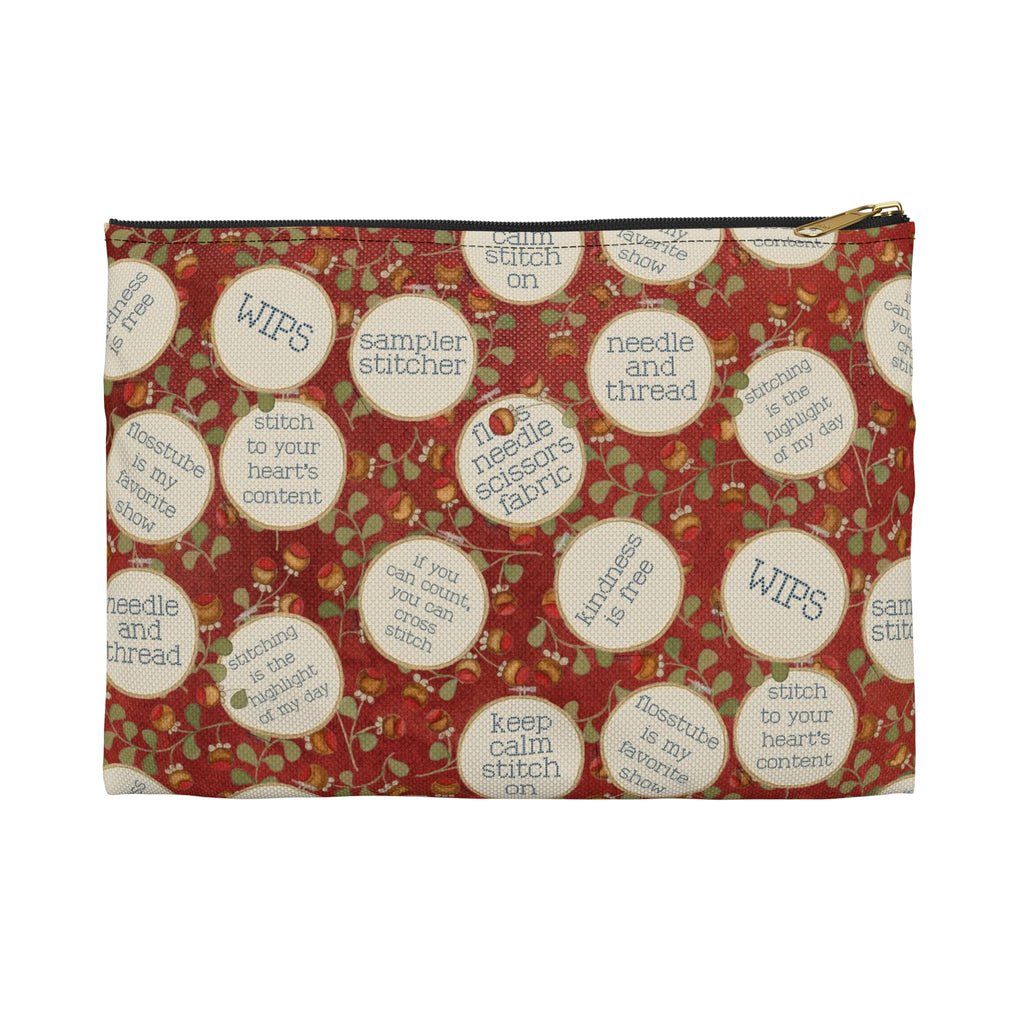 Stitchy Birds Hoops & Vines (Red) Accessory Pouch