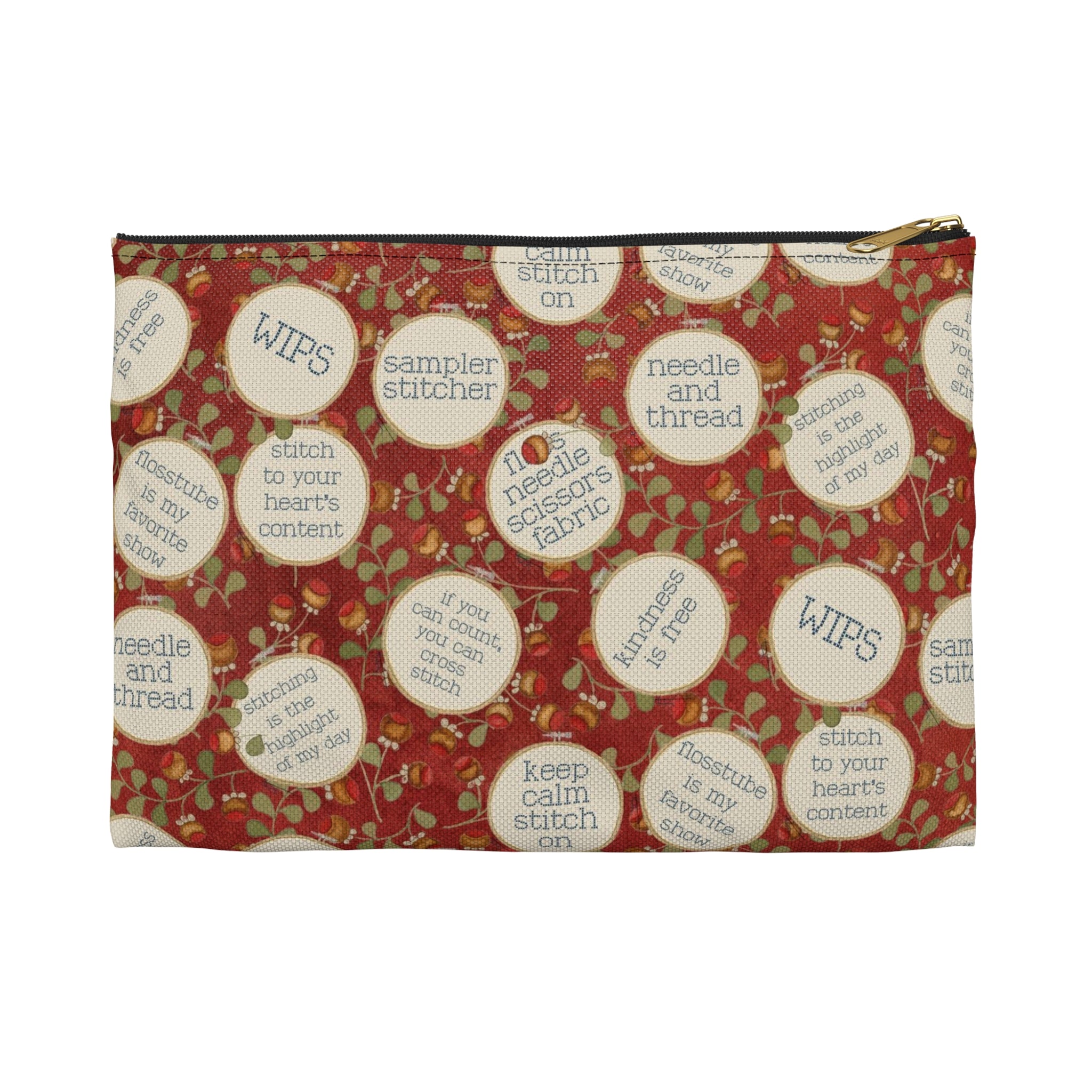 Stitchy Birds Hoops & Vines (Red) Accessory Pouch