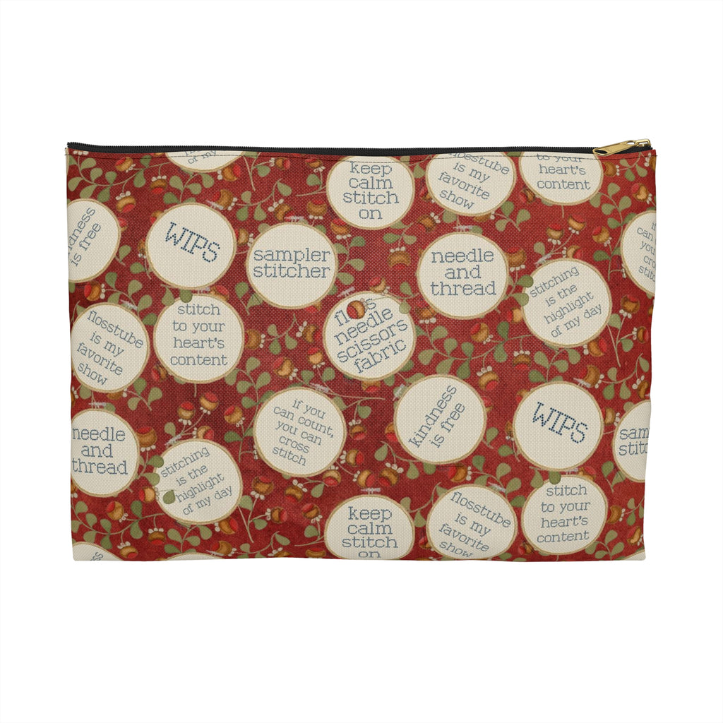 Stitchy Birds Hoops & Vines (Red) Accessory Pouch