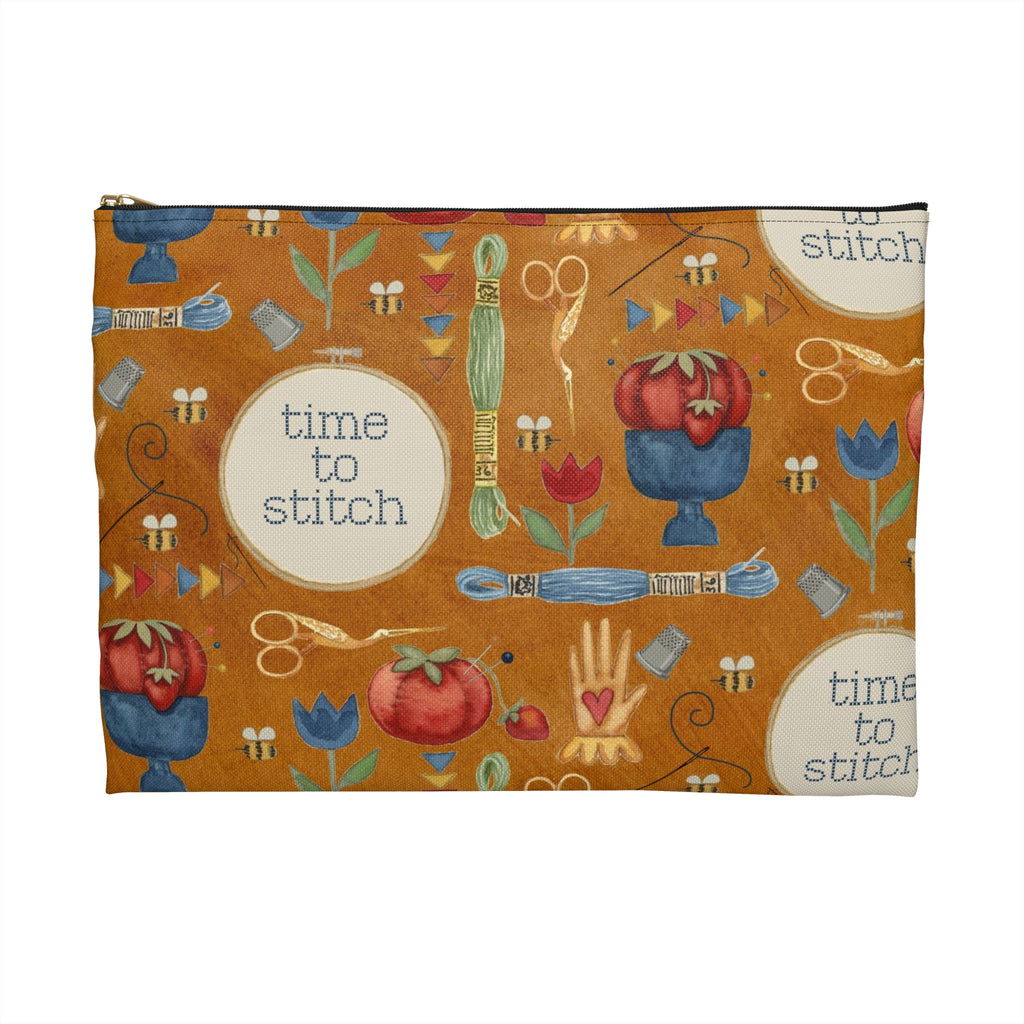 Stitchy Birds Hoops & Vines (Camel Color) Accessory Pouch
