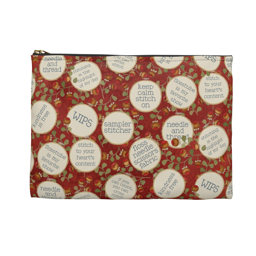 Stitchy Birds Hoops & Vines (Red) Accessory Pouch