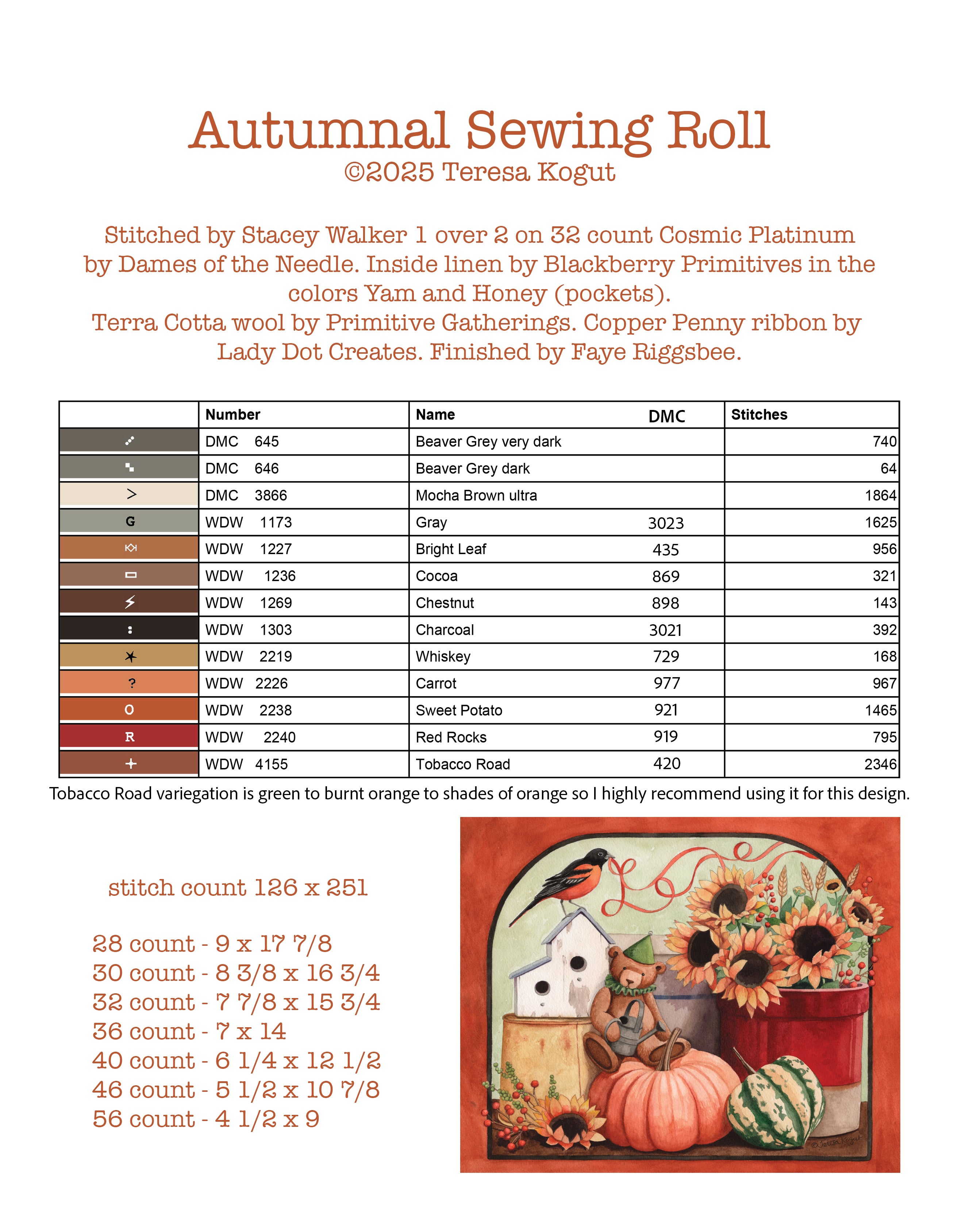 XS406 Autumnal Sewing Roll Cross Stitch Chart