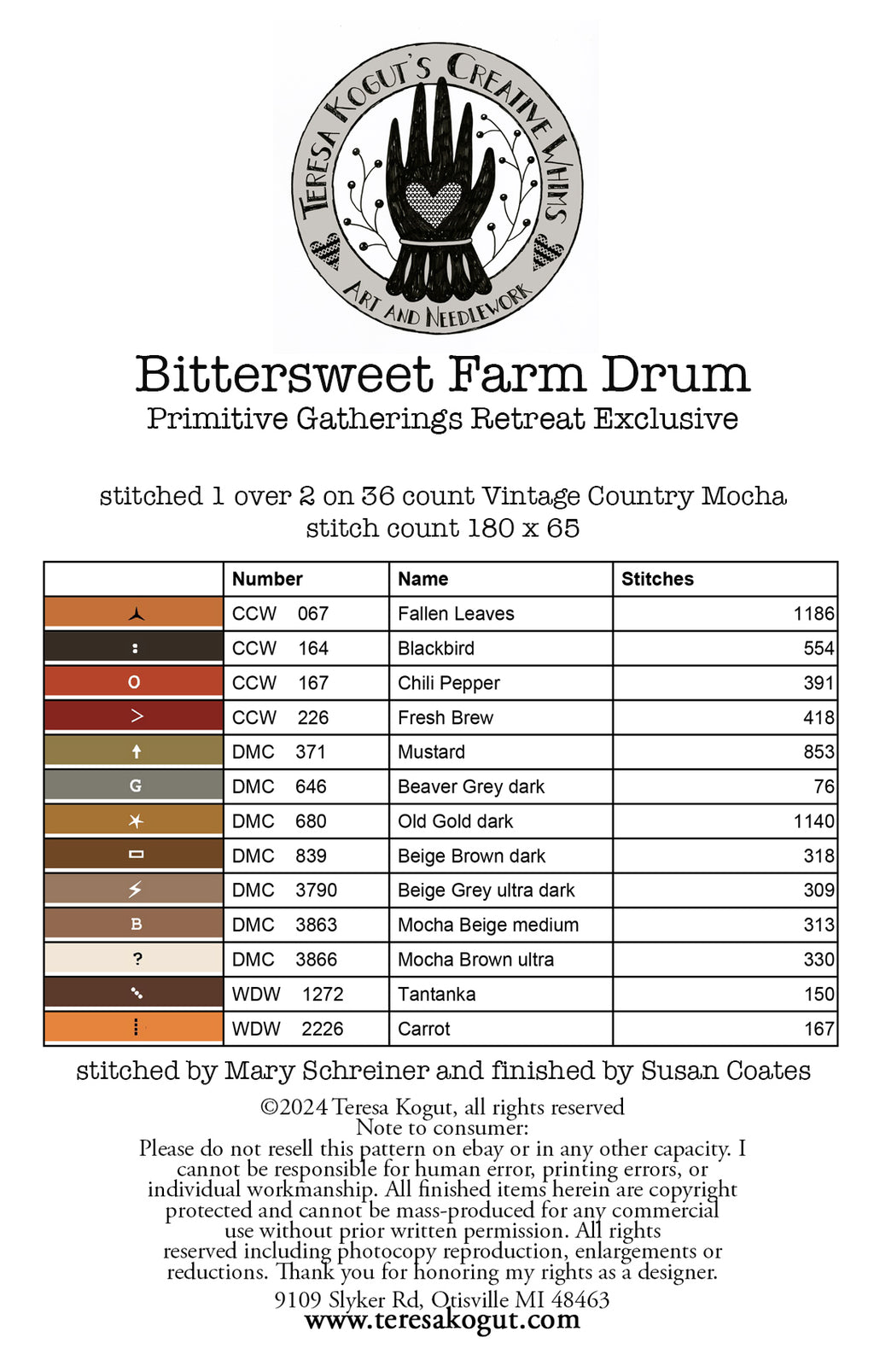 XS373 Bittersweet Farm Drum Cross Stitch Chart