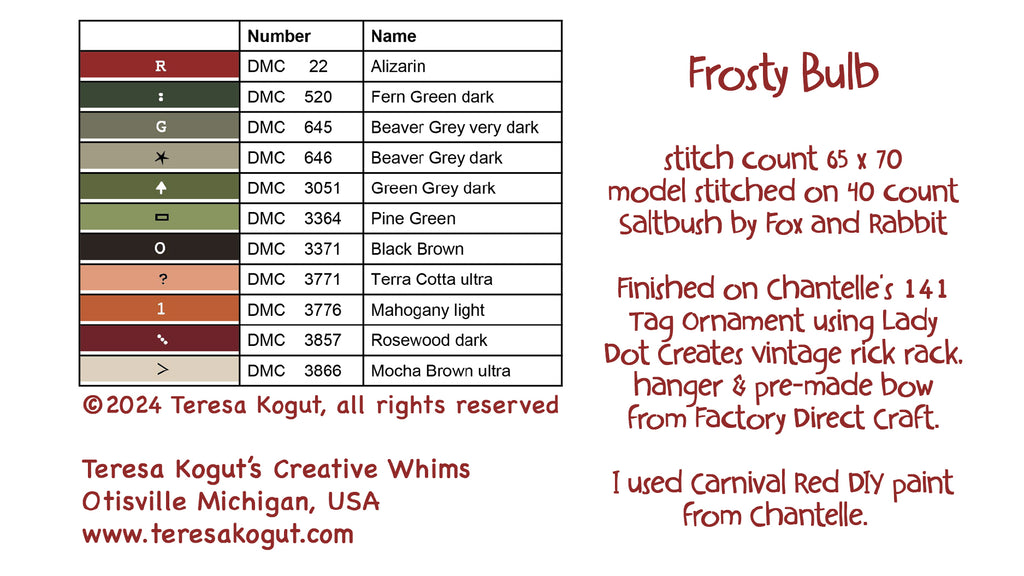 Frosty Bulb Cross Stitch Postcard - NEW RELEASE