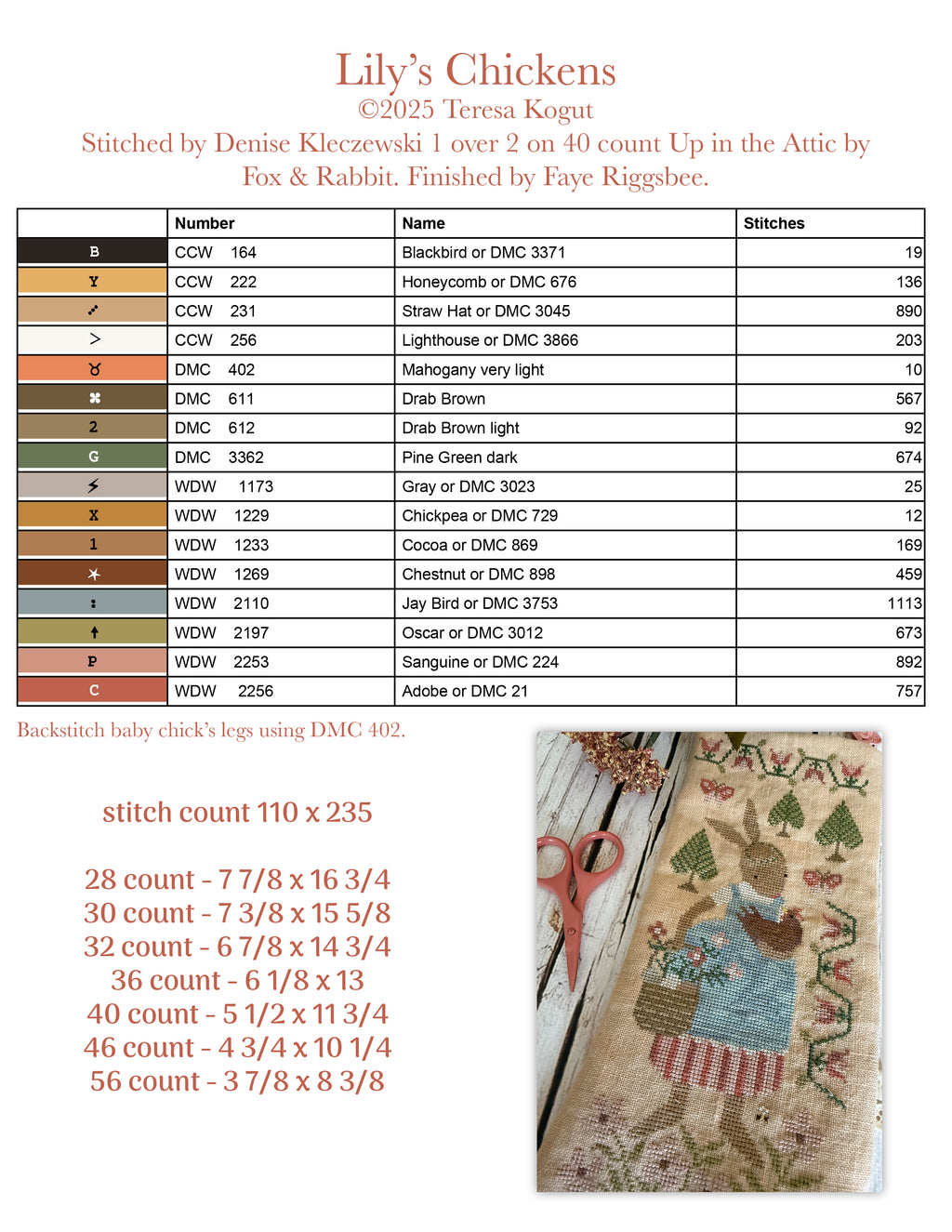 XS381 Lily's Chickens Cross Stitch Chart