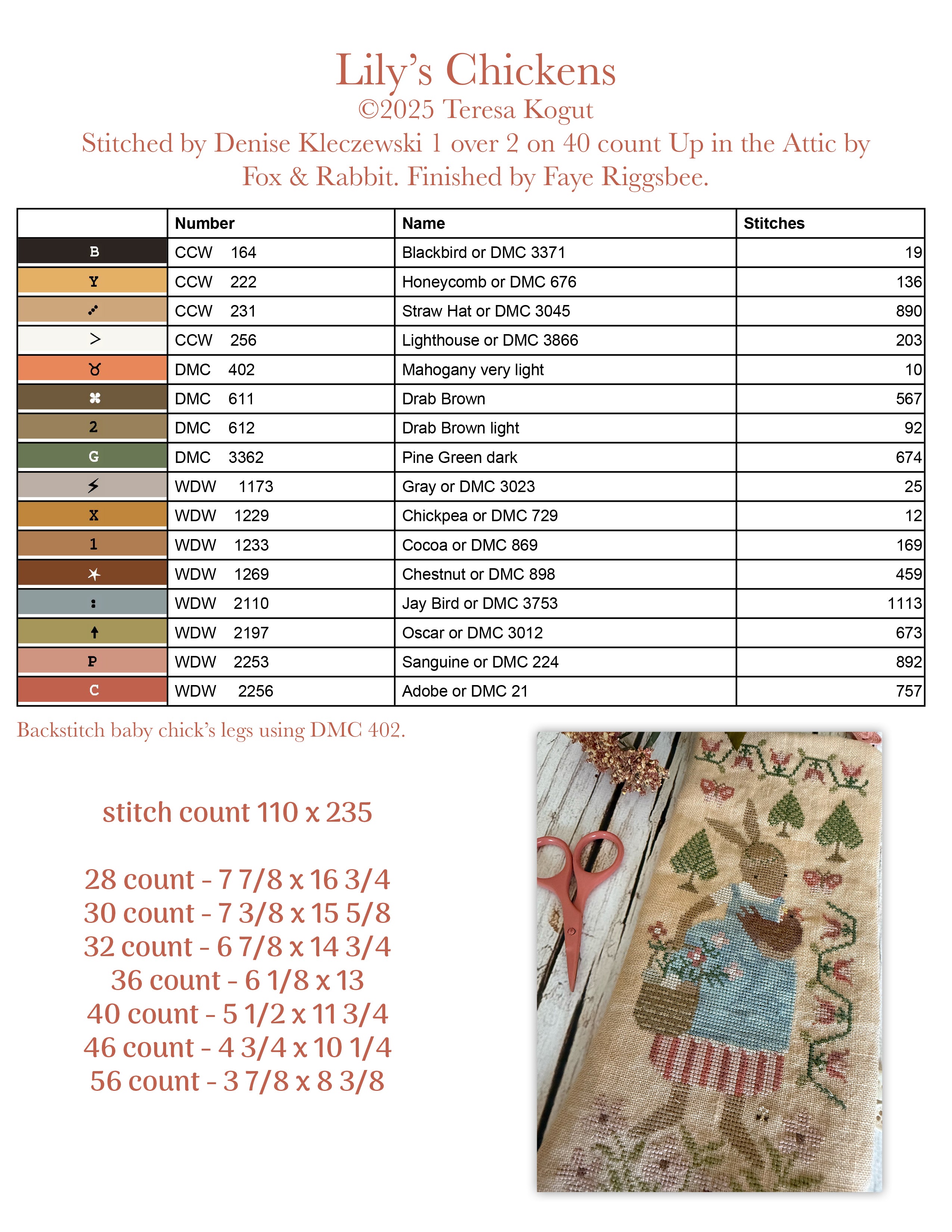 XS381 Lily's Chickens Cross Stitch Chart