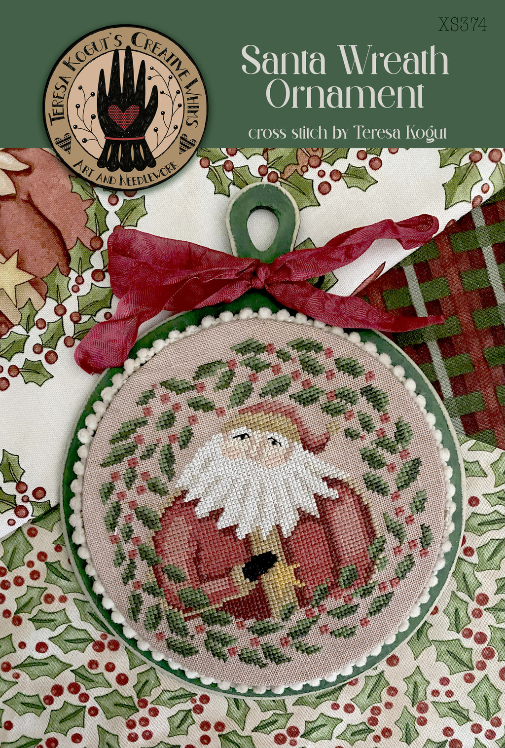 XS374 Santa Wreath  Cross Stitch Postcard - NEW RELEASE