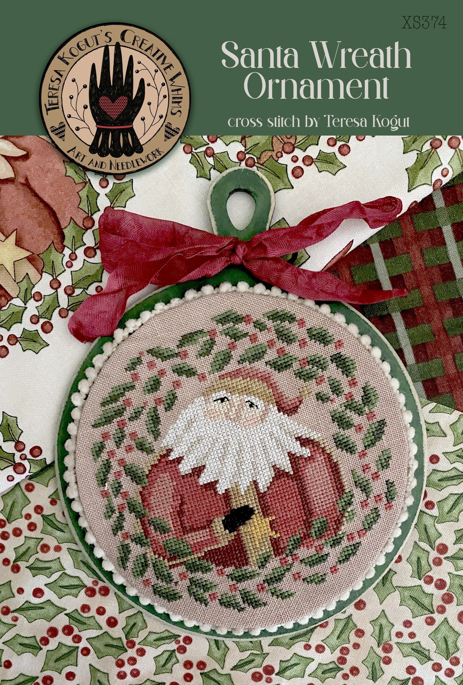 XS374 Santa Wreath  Cross Stitch Postcard - NEW RELEASE