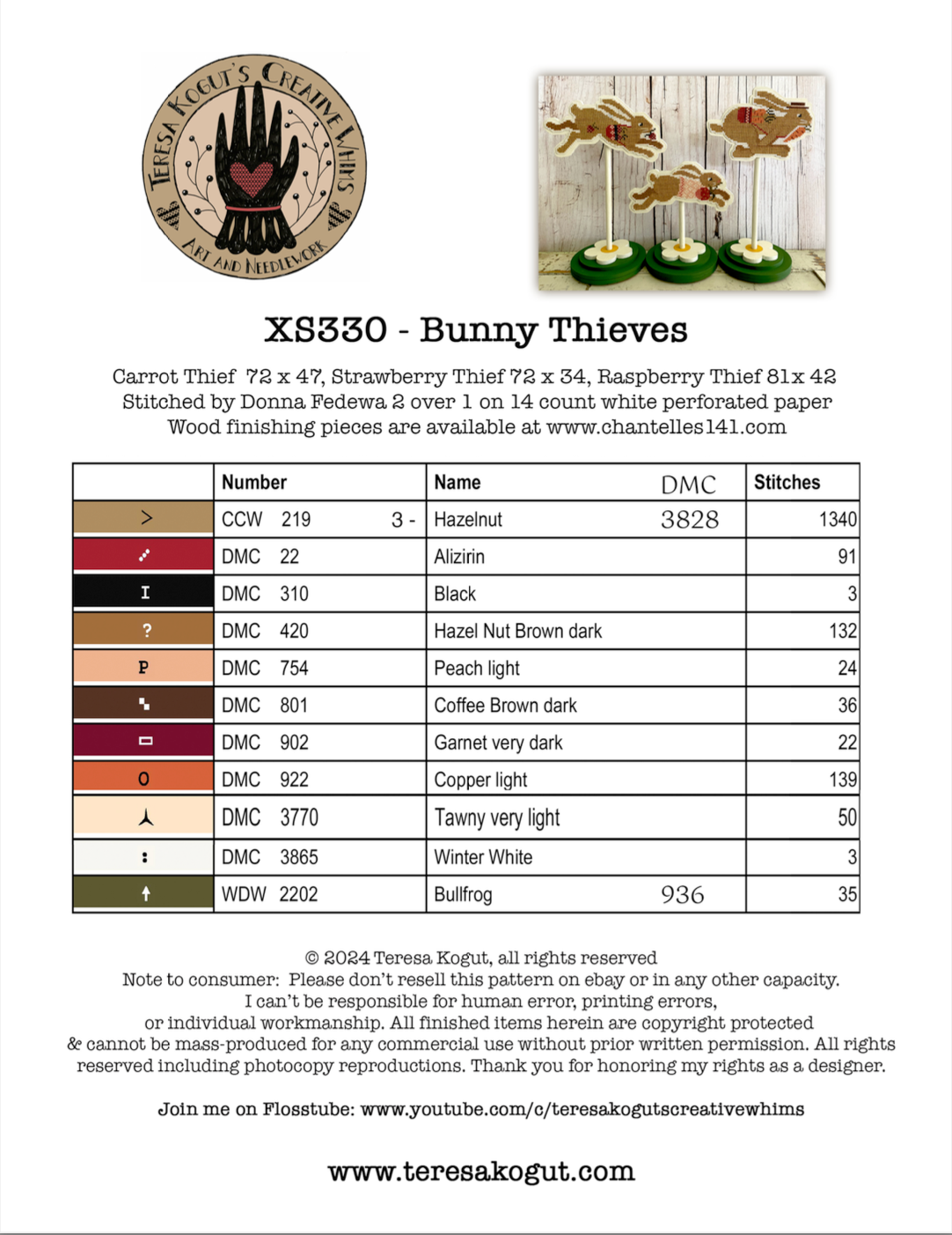 XS330 Bunny Thieves  Cross Stitch Chart