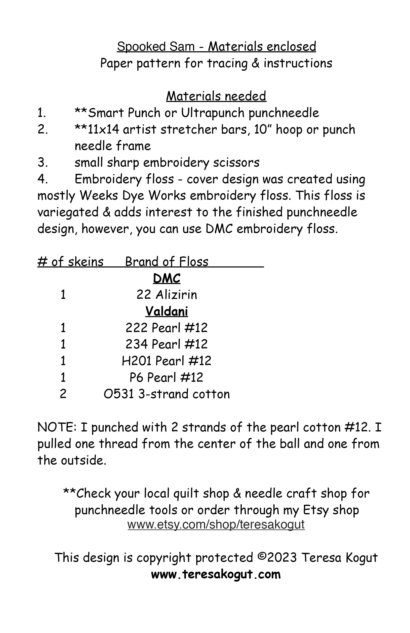 PN366 Spooked Sam Punchneedle Pattern