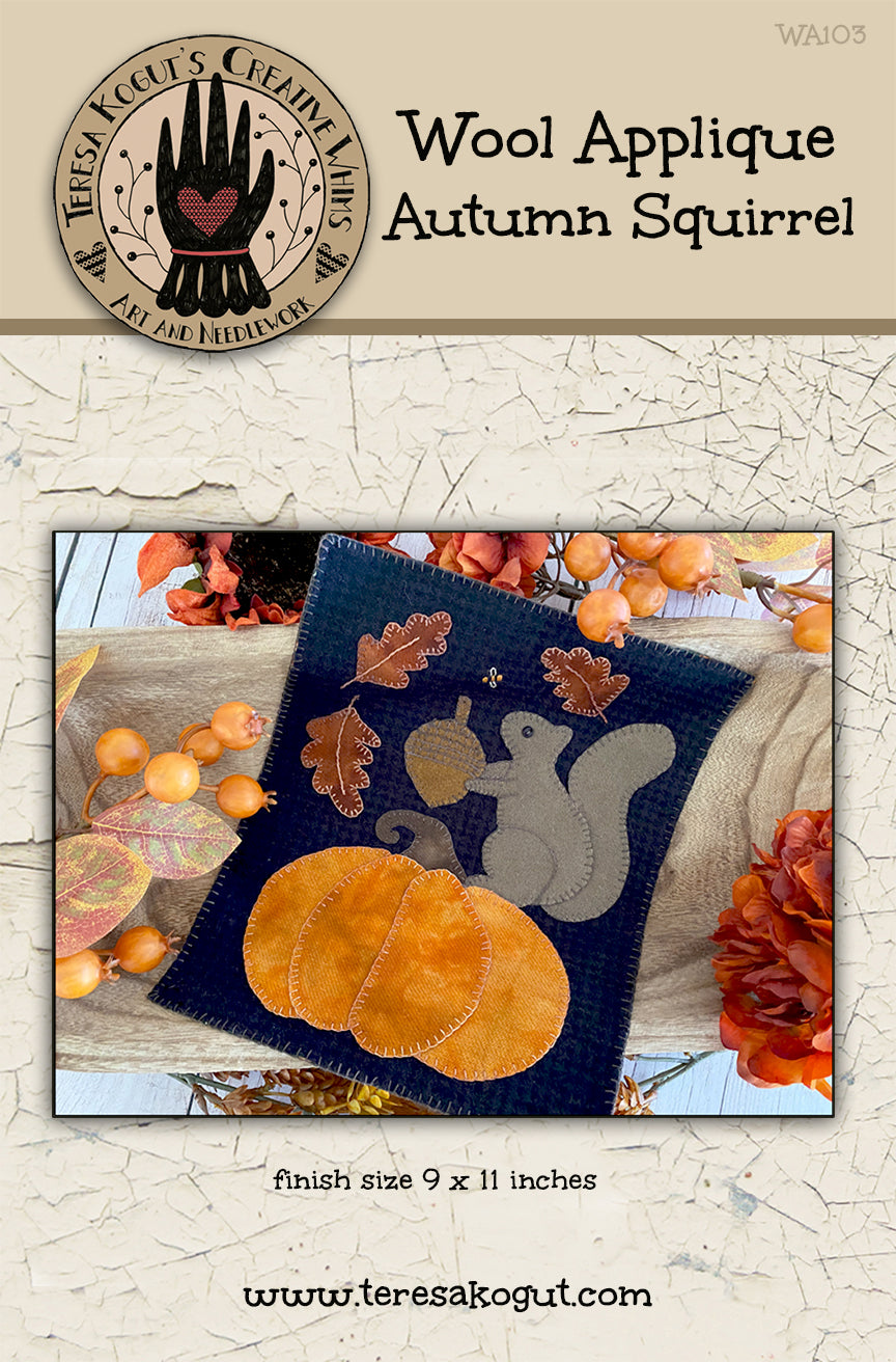 WA103 Autumn Squirrel Wool Applique Pattern