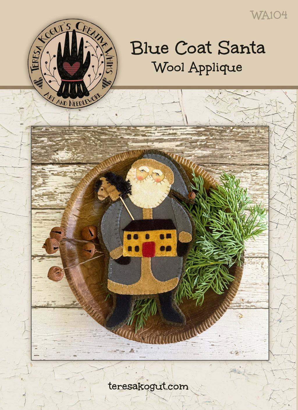 WA104  Blue Coat Santa Wool Applique Pattern