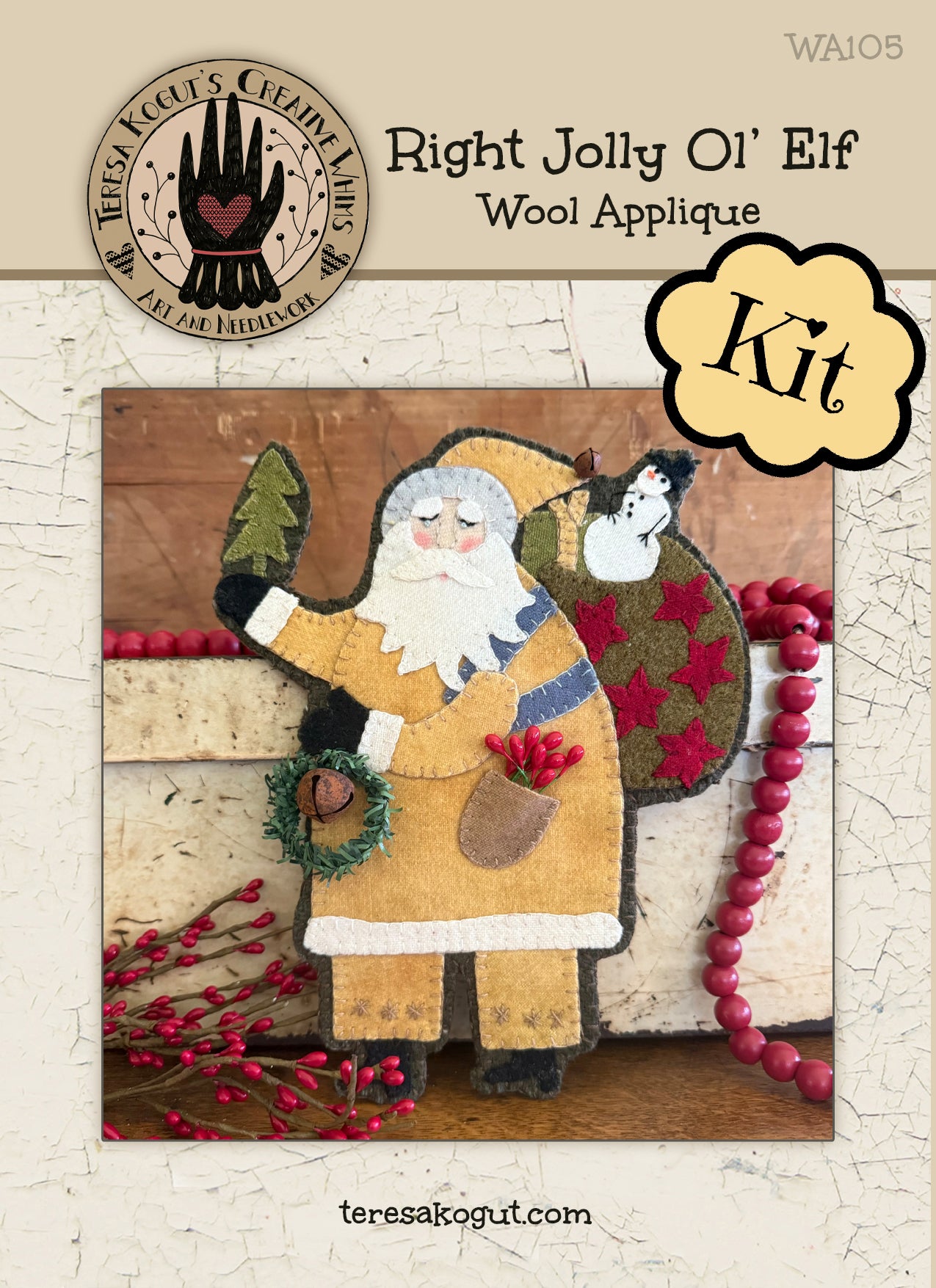 WA105  Right Jolly Ol' Elf Wool Applique Pattern KIT