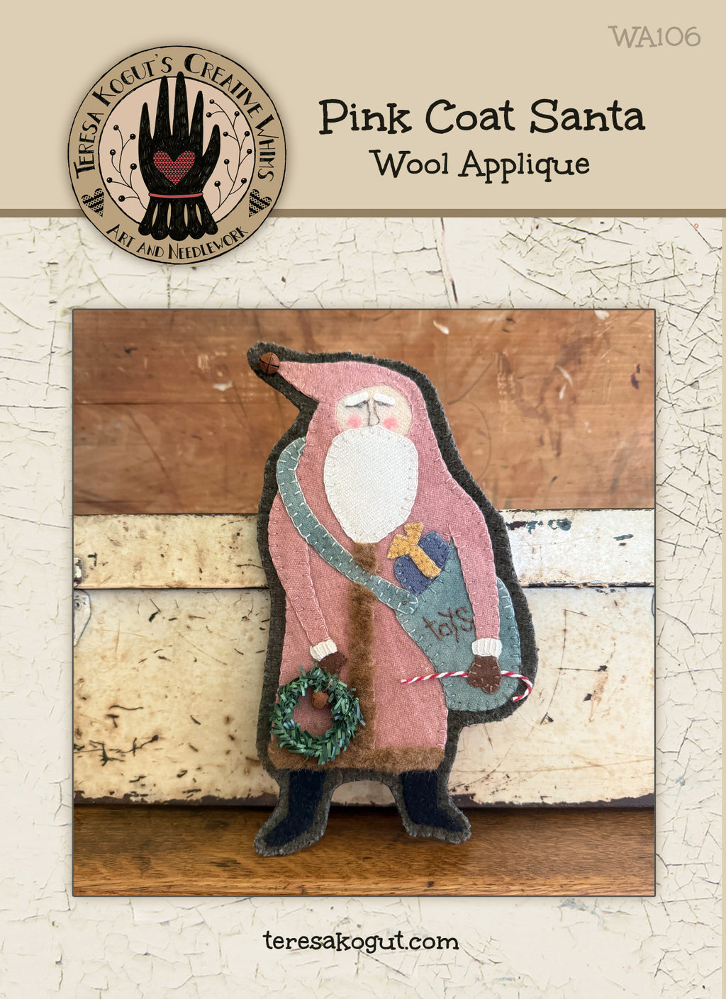WA106 Pink Coat Santa Wool Applique Pattern