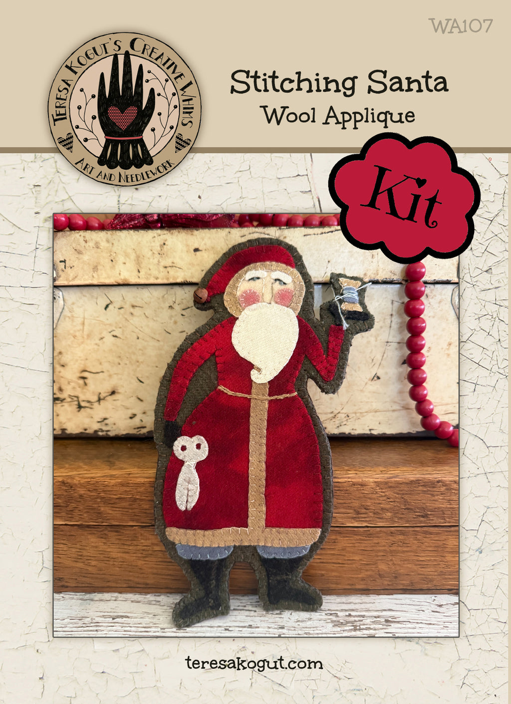 WA107 Stitching Santa Wool Applique Pattern KIT