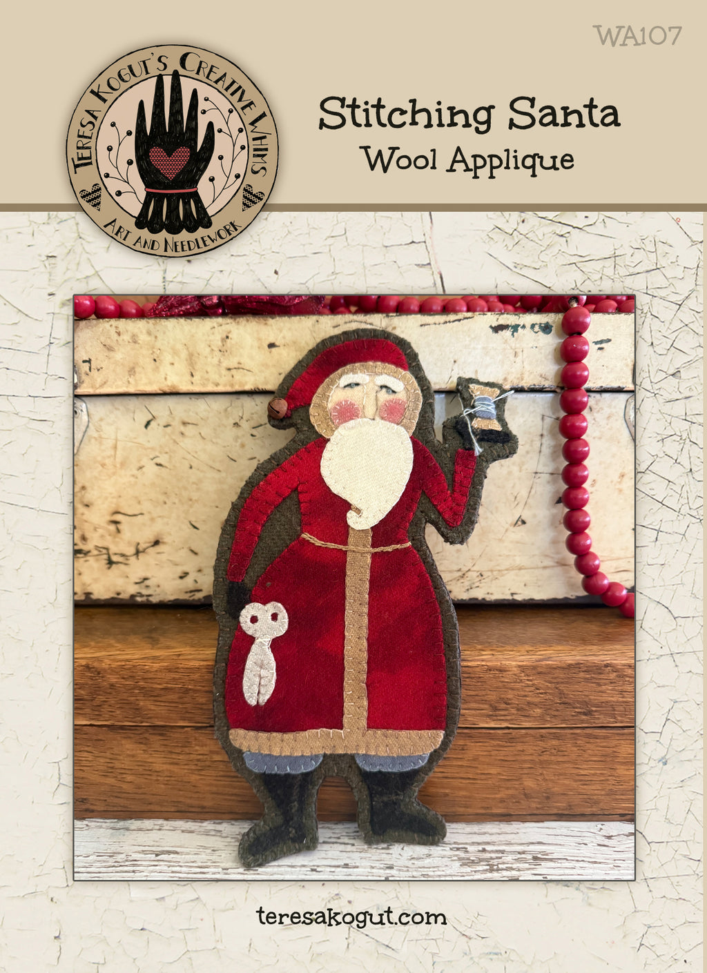 WA107 Stitching Santa Wool Applique Pattern