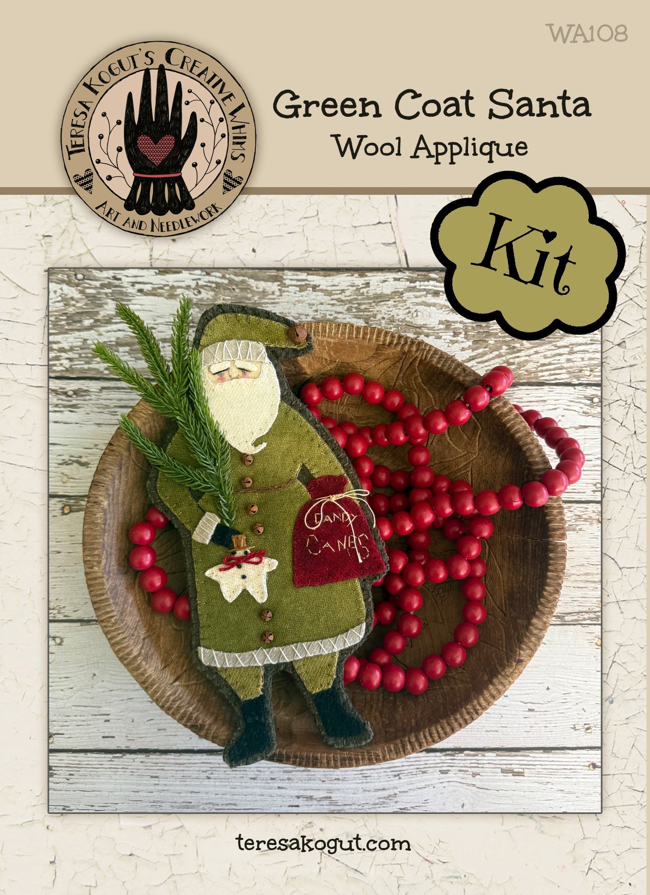 WA108 Green Coat Santa Wool Applique Pattern KIT