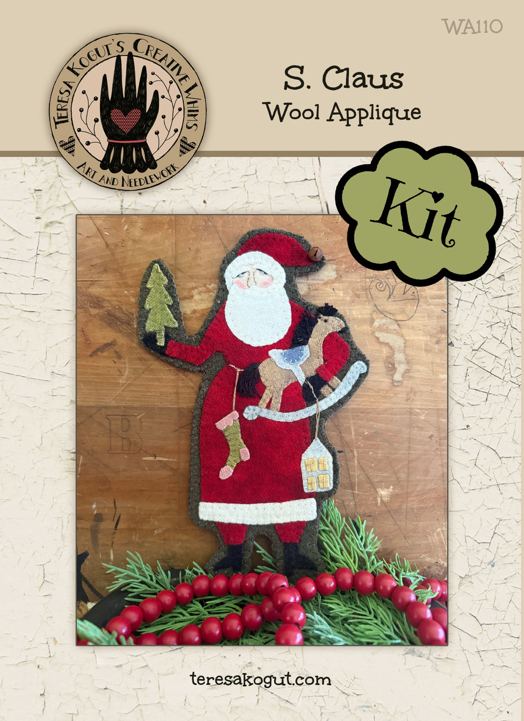 WA110 S. Claus Wool Applique Pattern KIT