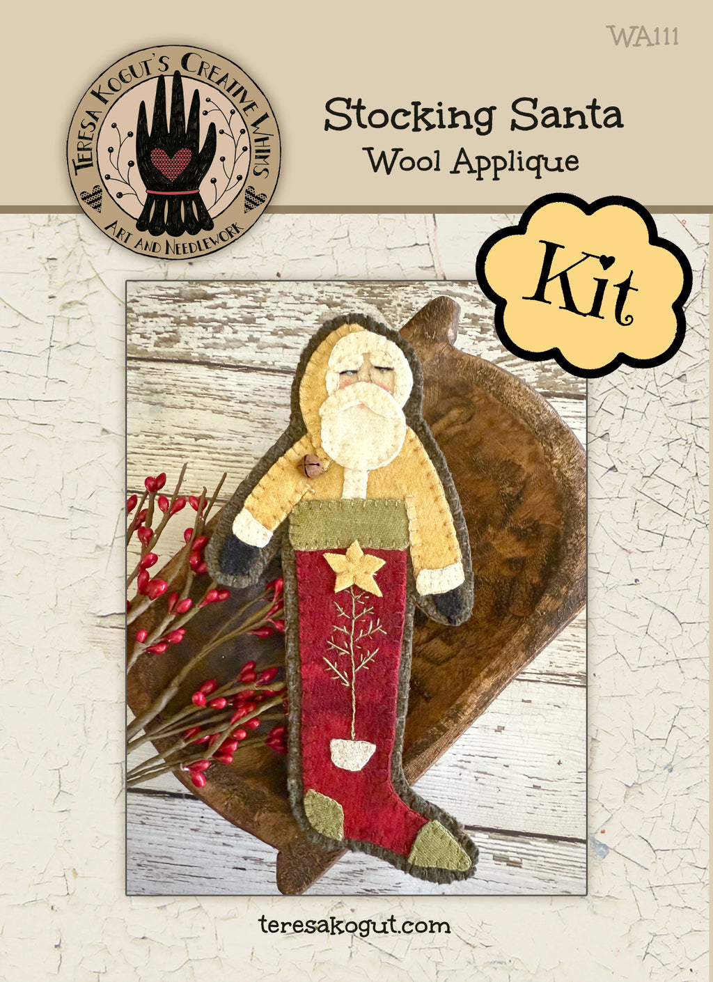 WA111 Stocking Santa Wool Applique Pattern KIT