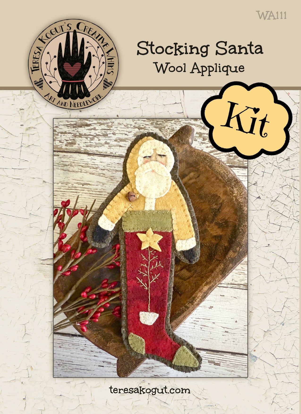 WA111 Stocking Santa Wool Applique Pattern KIT