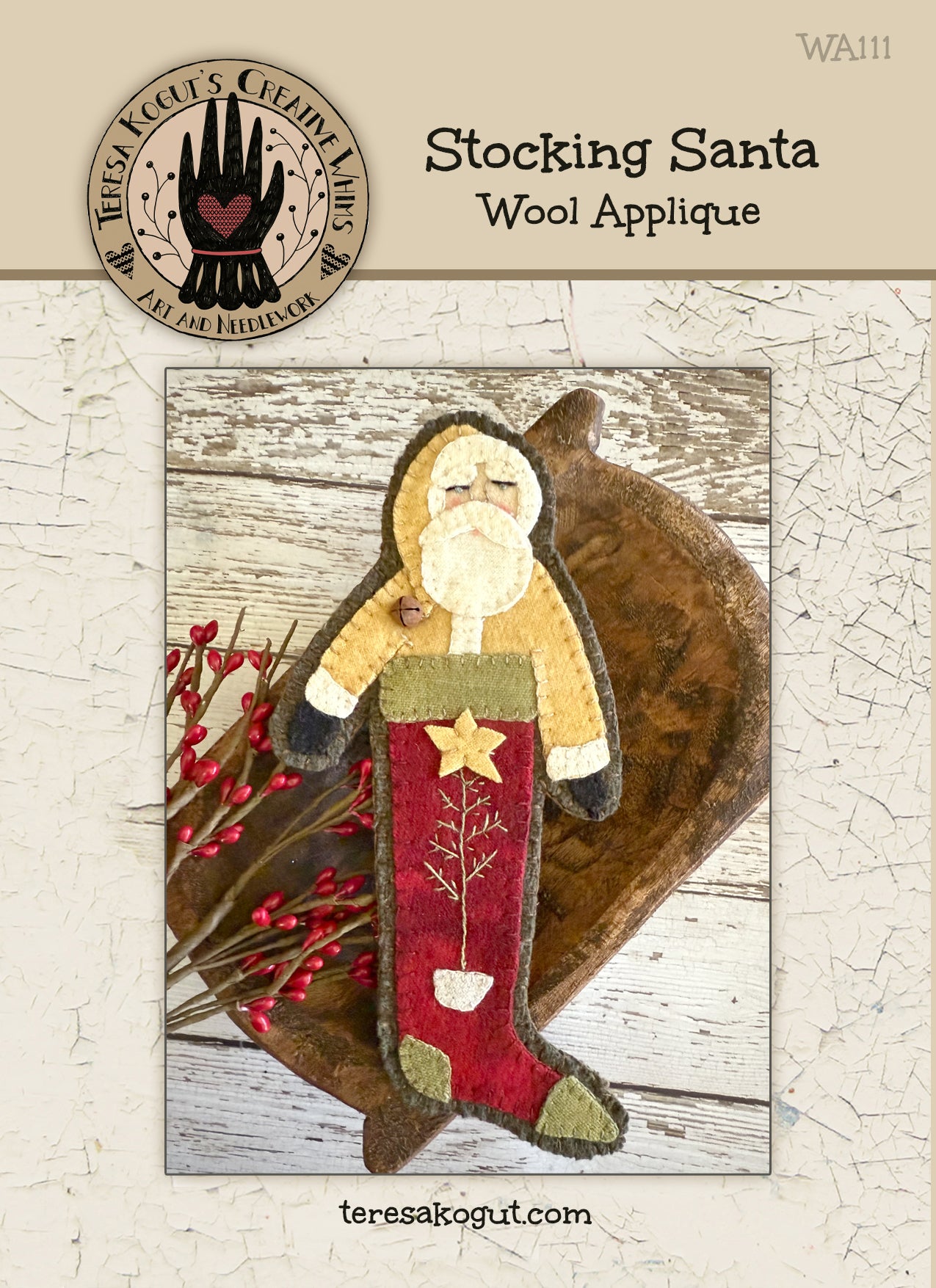 WA111 Stocking Santa Wool Applique Pattern