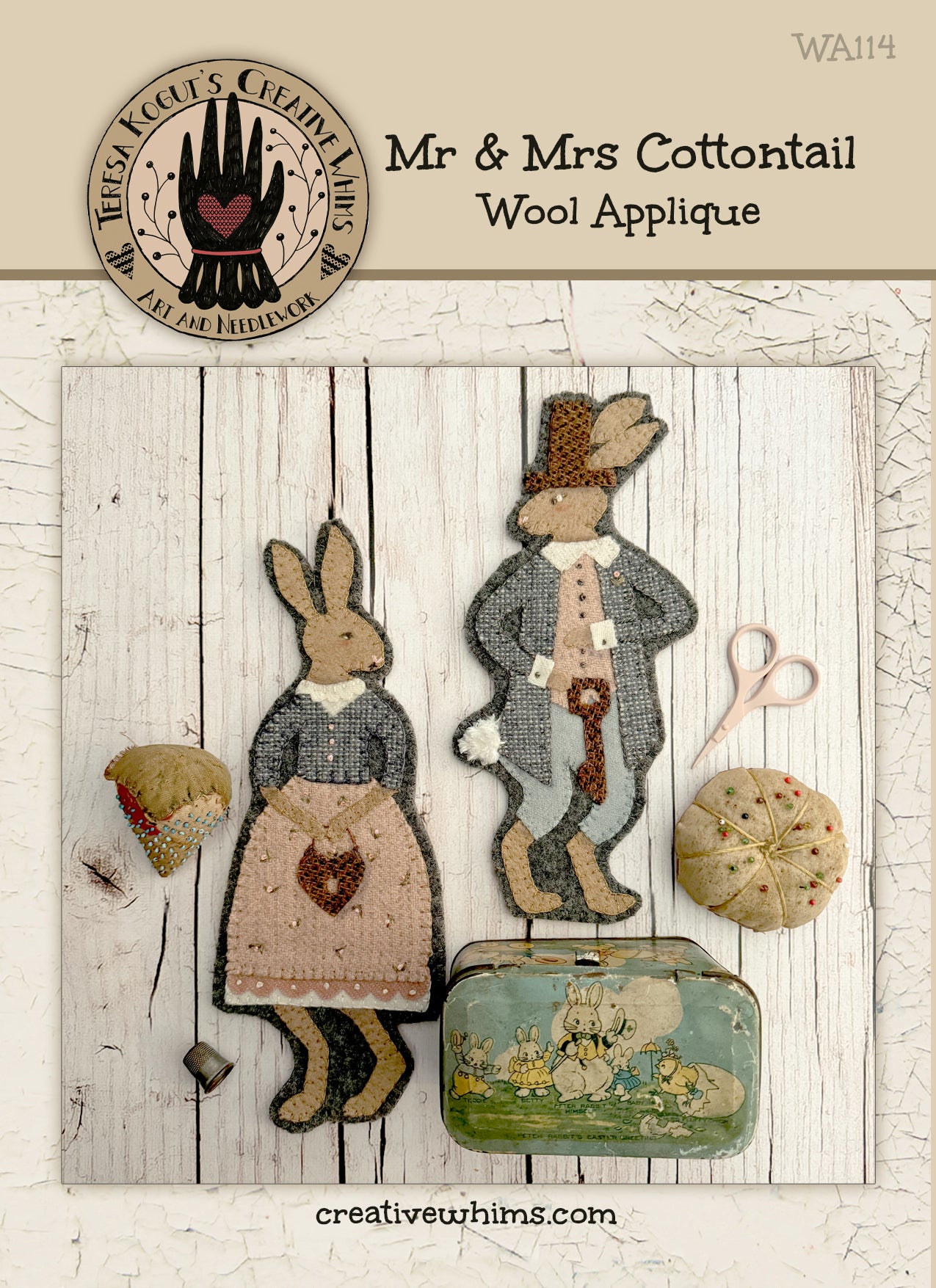 WA114 Mr & Mrs Cottontail Wool Applique Pattern