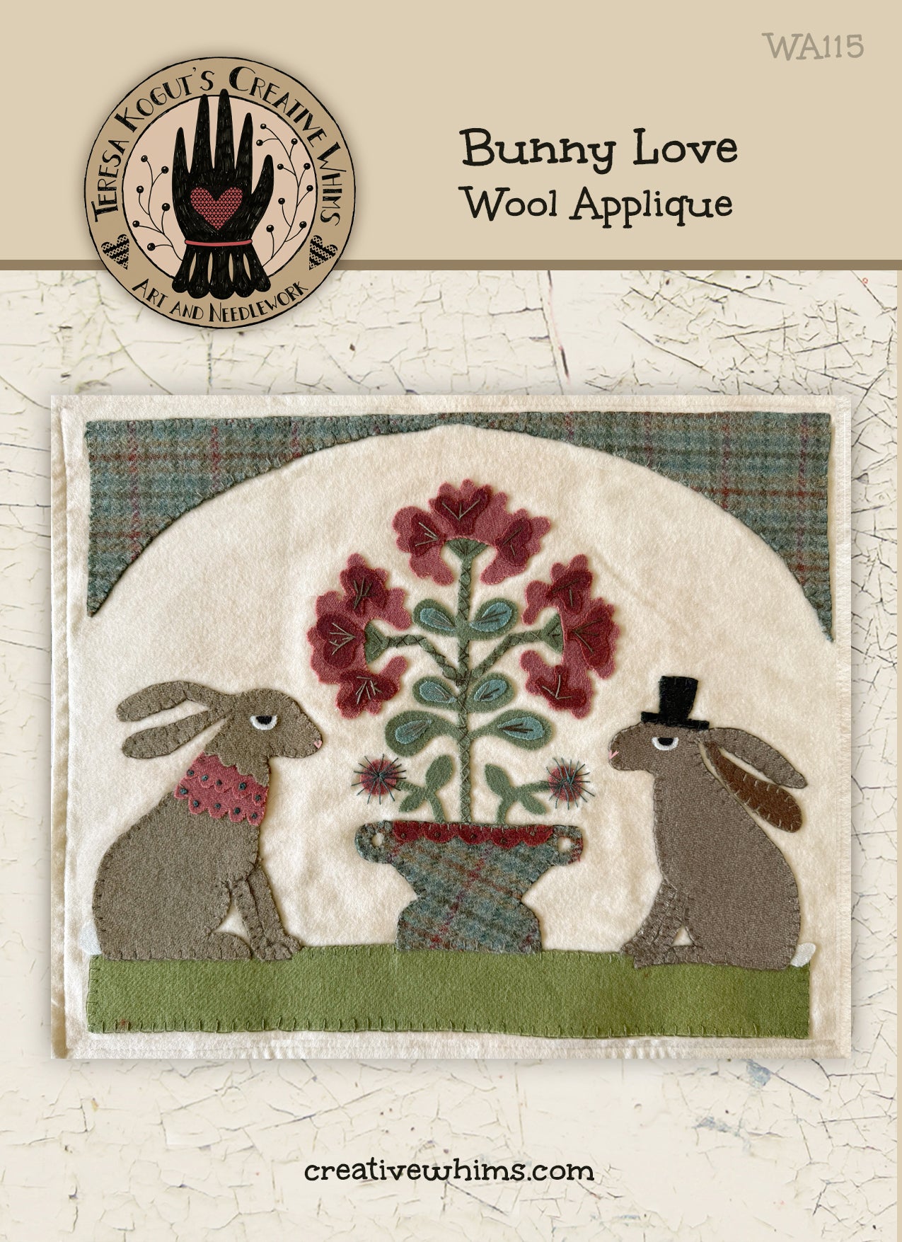 WA115 Bunny Love Wool Applique Pattern