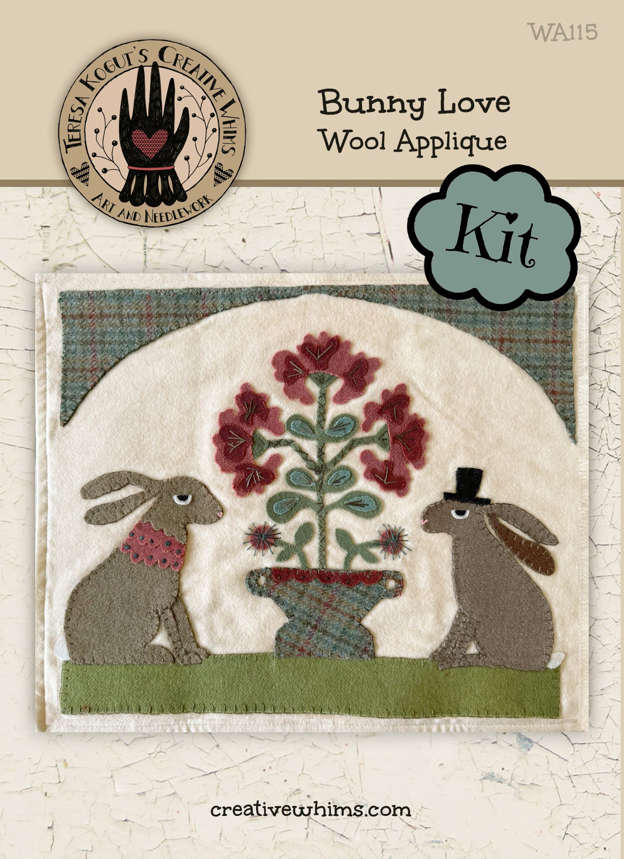 WA115 Bunny Love Wool Applique Pattern KIT