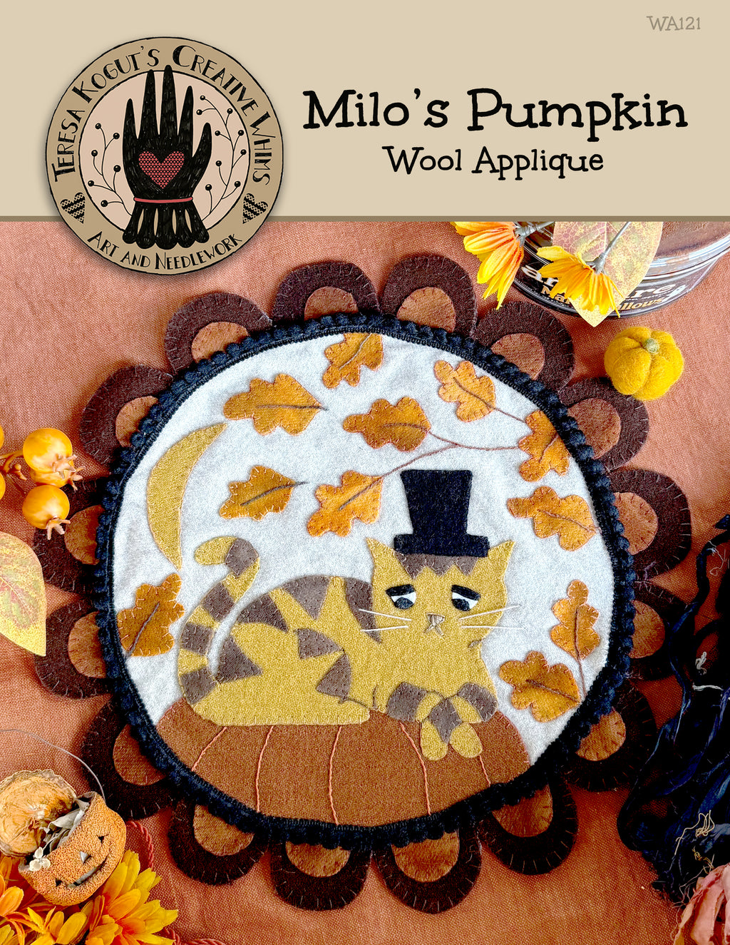 WA121 Milo's Pumpkin Wool Applique Pattern
