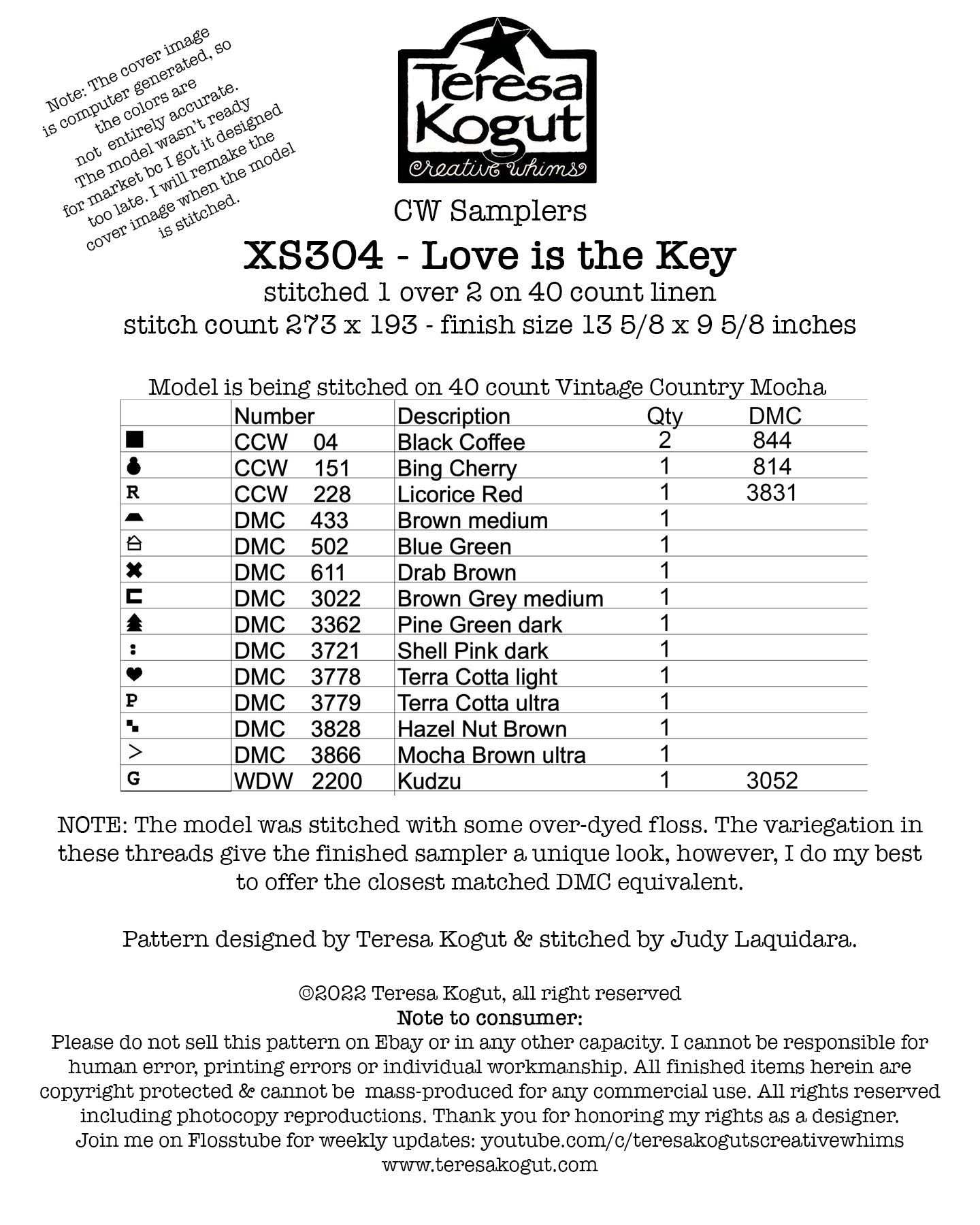 XS304 Love is the Key Cross Stitch Chart PDF